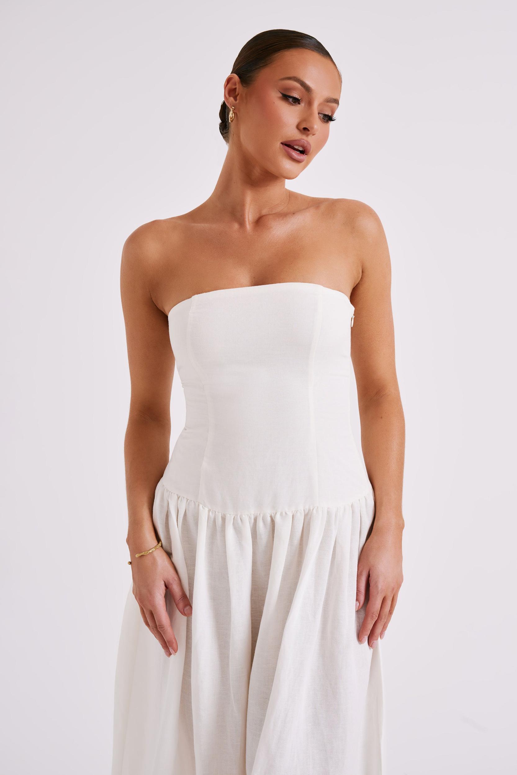 Audrina Strapless Linen Maxi Dress - White Product Image