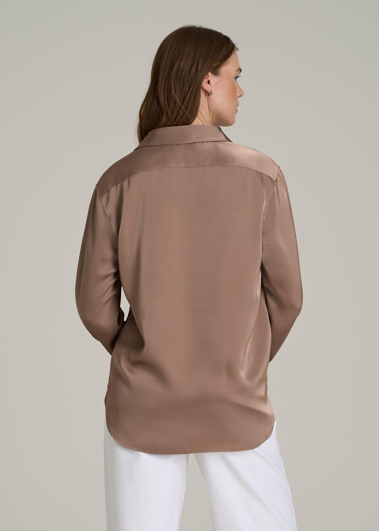 Relaxed Button-Up Blouse for Tall Women in Latte Female Product Image
