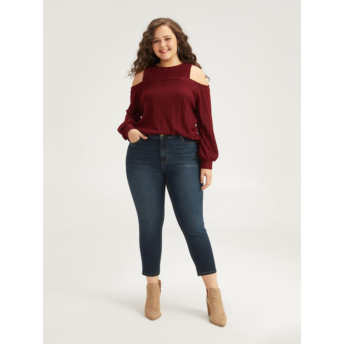 Plus Size Solid Pocket Dark Wash Very Stretchy Jeans Women Midnight Casual Plain Plain High stretch Pocket Jeans BloomChic 14/1X Product Image