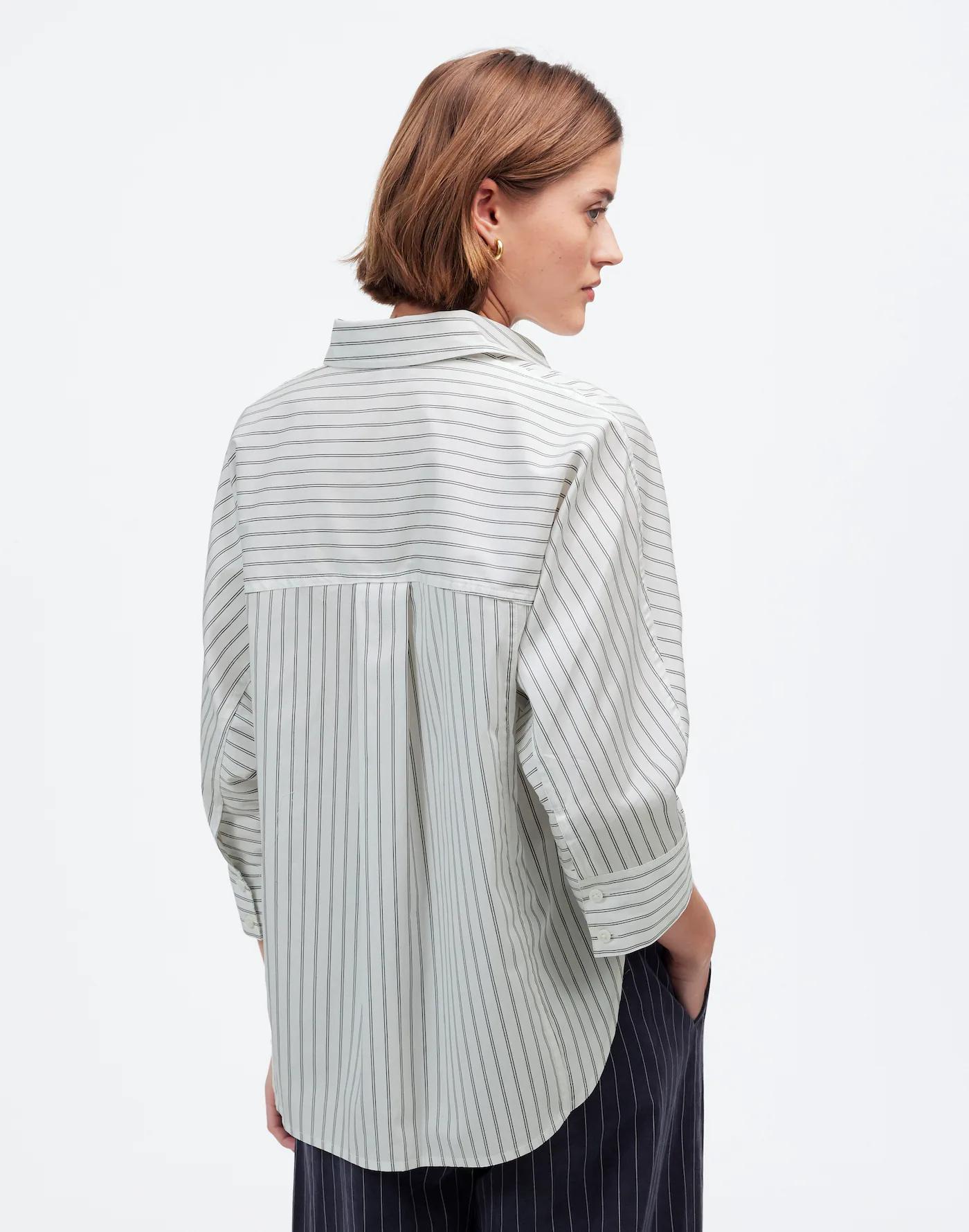 Poplin Oversized Button-Up Shirt in Stripe Product Image