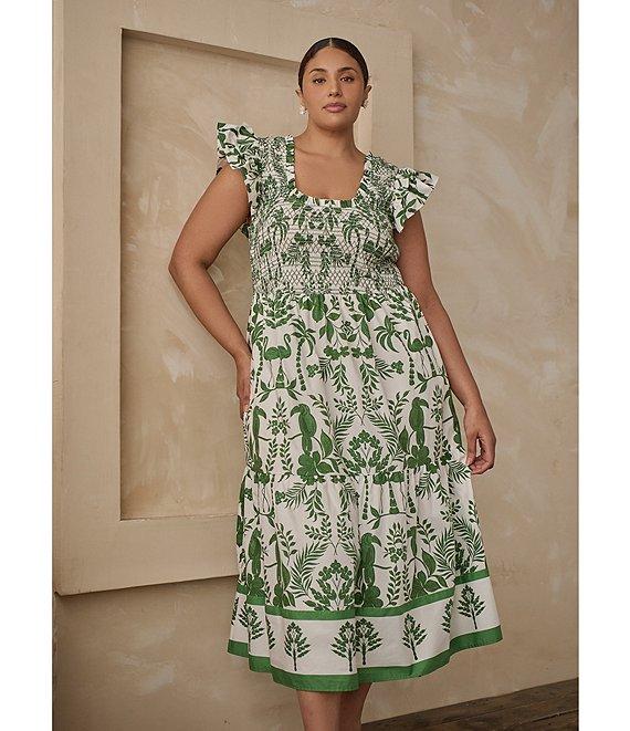 Sugarlips Plus Double Ruffle Poplin Scoop Neck Smocked Midi Dress Product Image