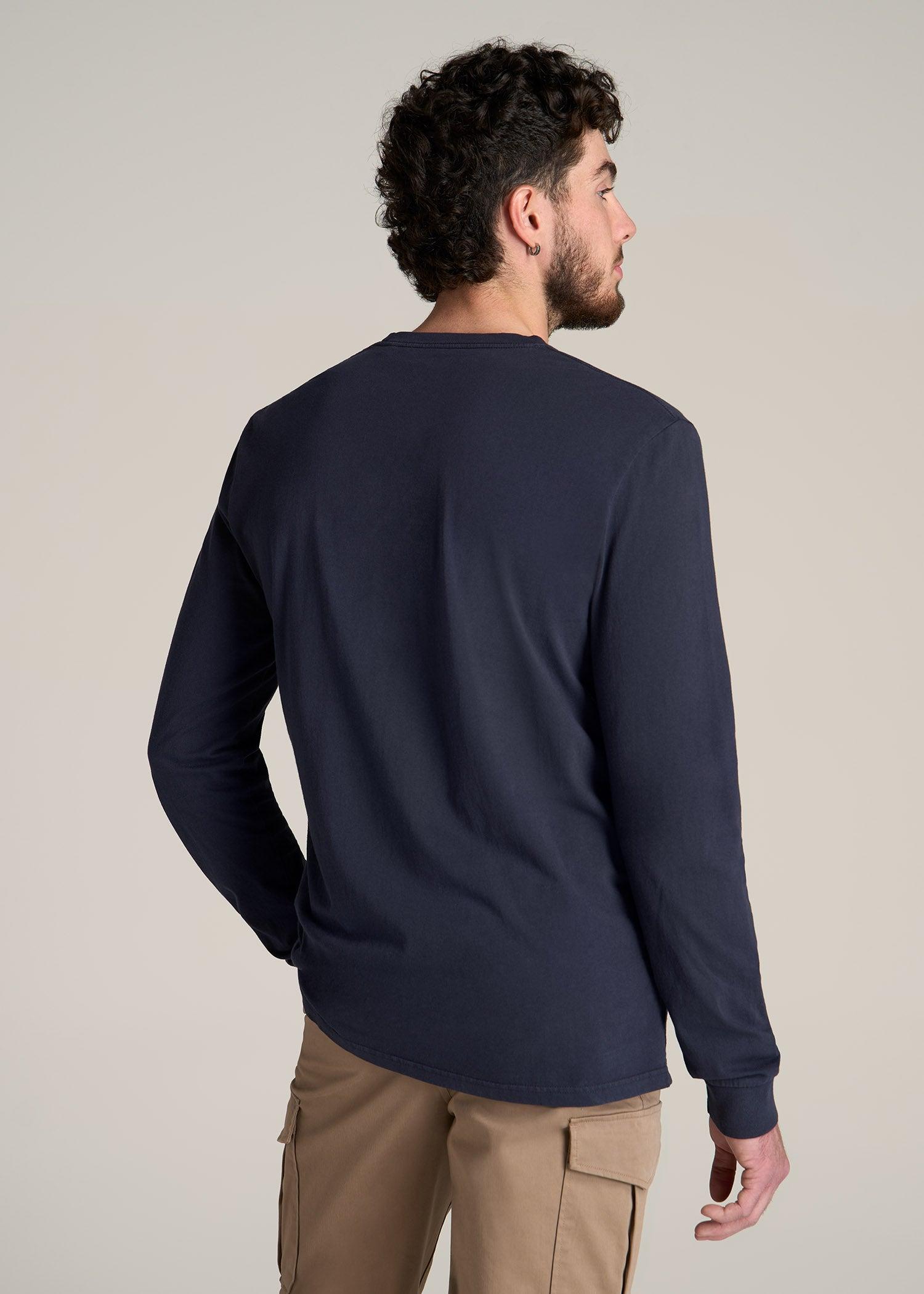Garment Dyed Long Sleeve Pocket Tee for Tall Men in Evening Blue Male Product Image