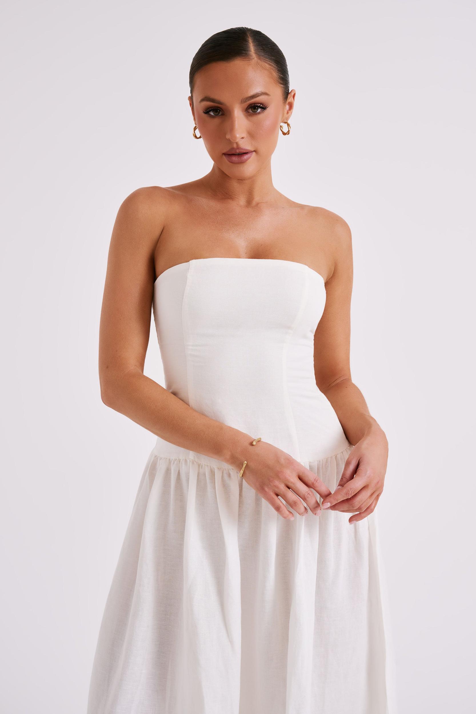 Audrina Strapless Linen Maxi Dress - White Product Image