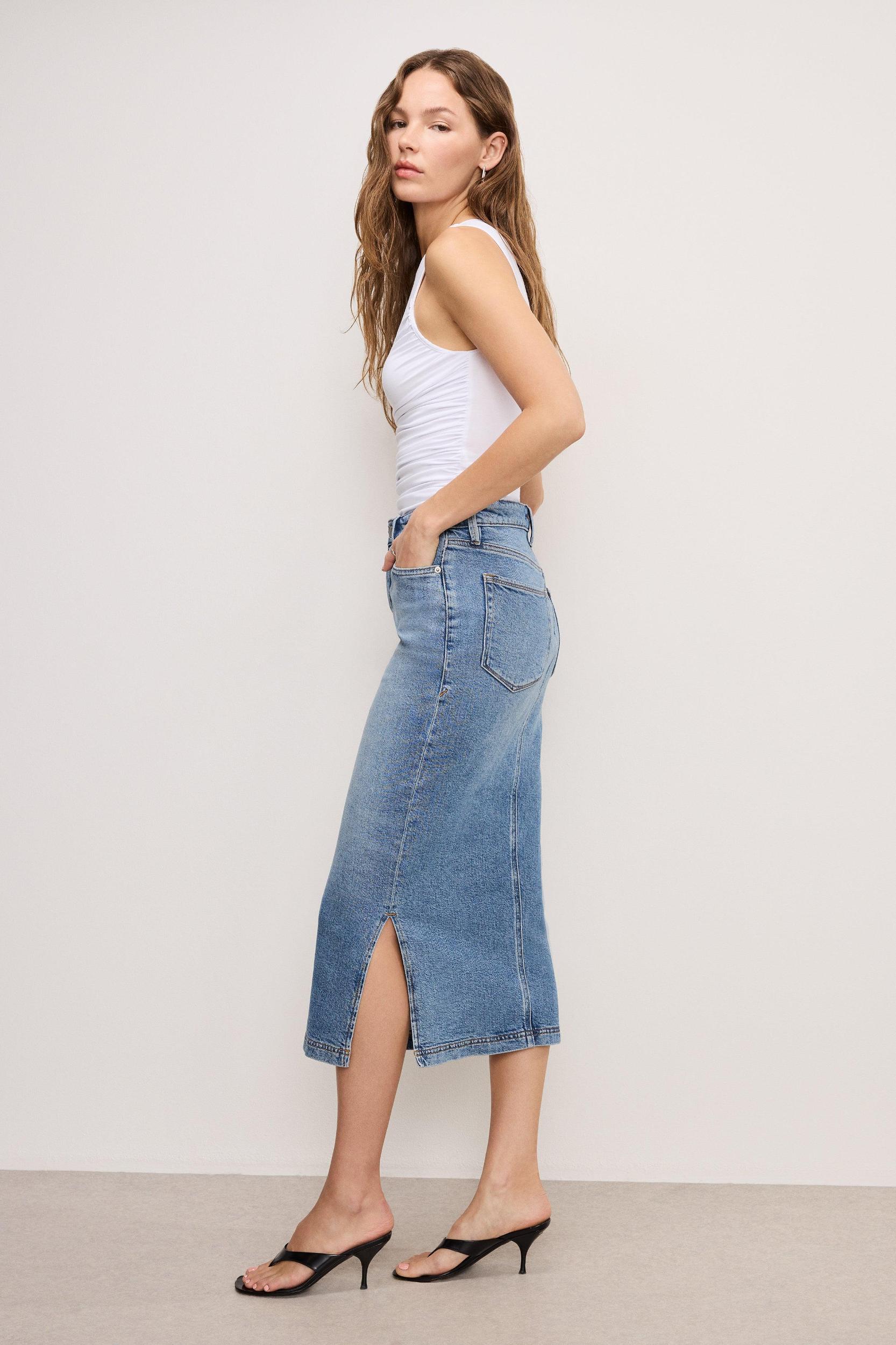 DENIM MIDI SKIRT | INDIGO894 Product Image