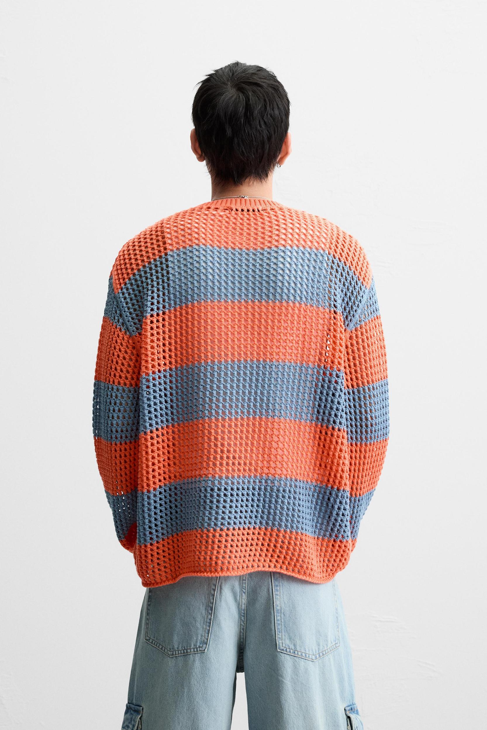 STRIPED OPEN WEAVE SWEATER Product Image