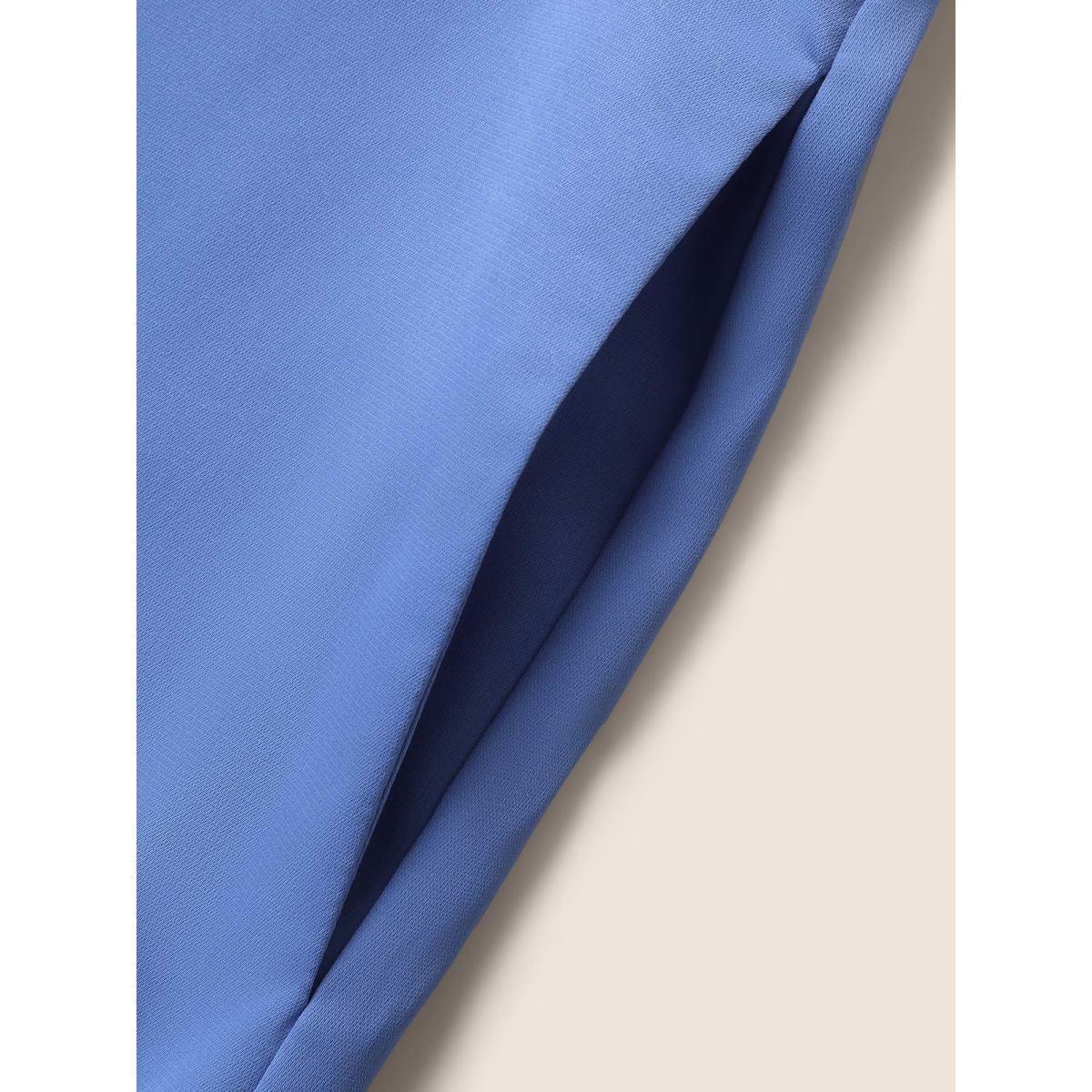 Plus Size Solid Patchwork Ruffle Hem Midi Dress Skyblue Women Elegant Ruffles V-neck Sleeveless Curvy BloomChic 14-16/1X Product Image