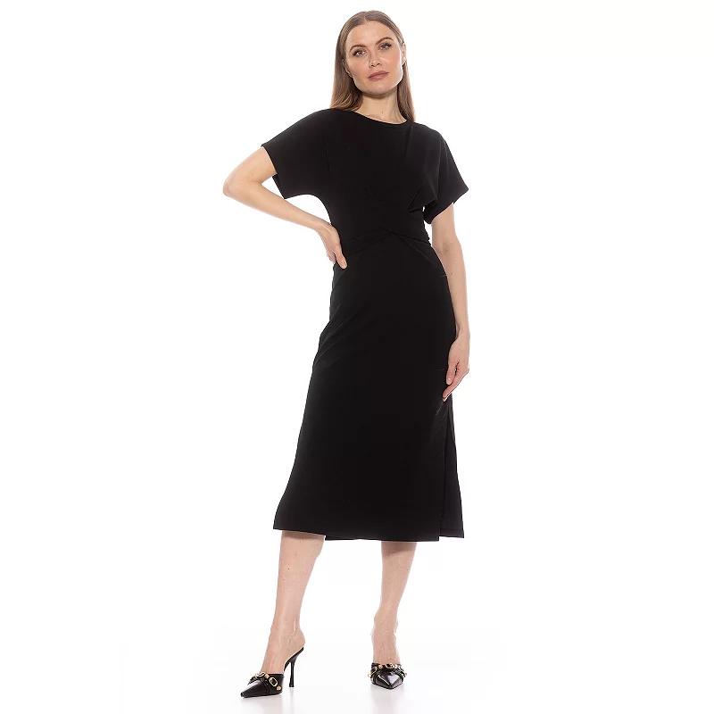 Women's ALEXIA ADMOR Cairo Boatneck Short Sleeve Sheath Dress, Size: Medium, Black Product Image