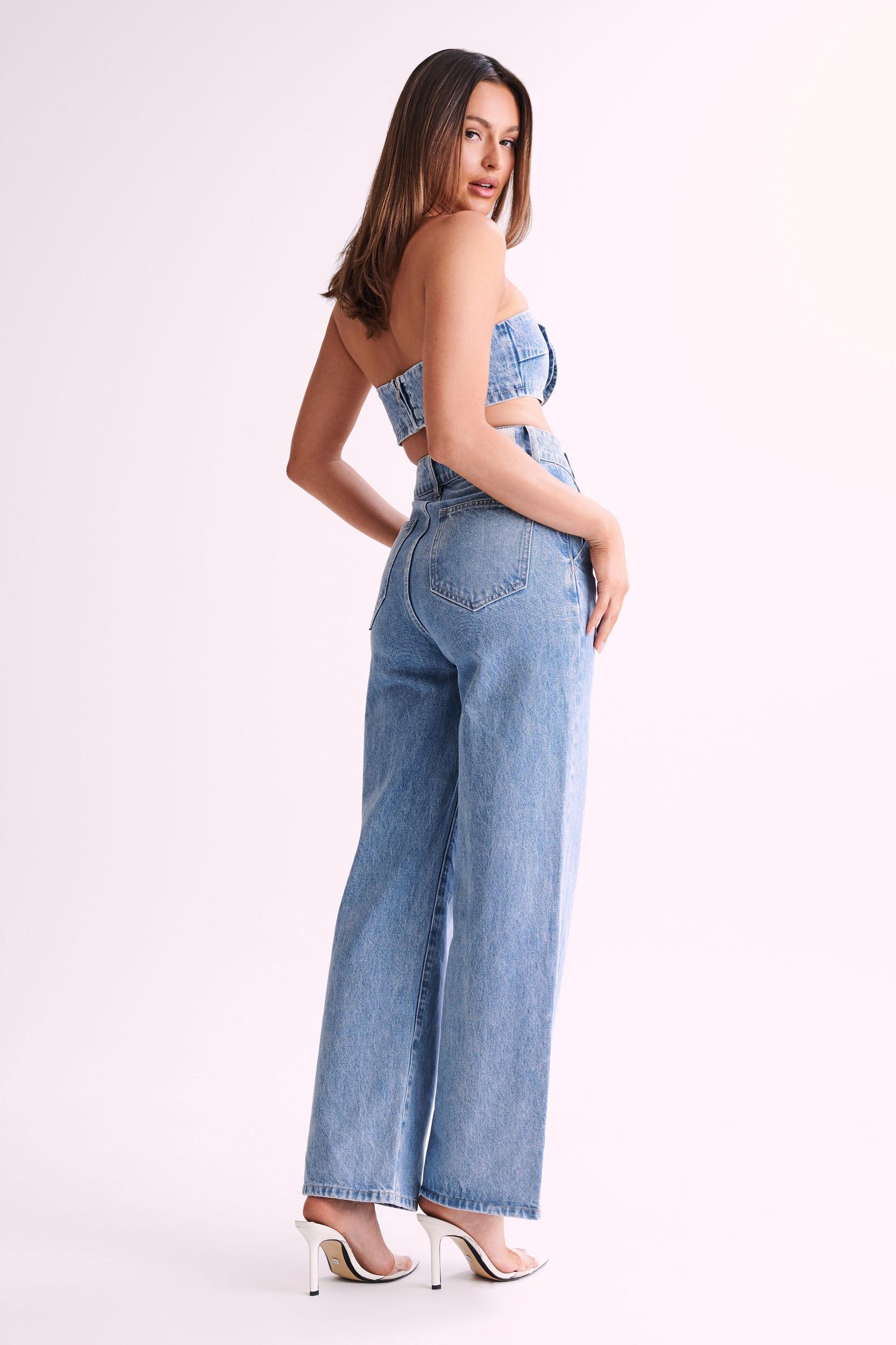 Roxy Wide Leg High Waist Denim Jeans - Mid Blue Product Image
