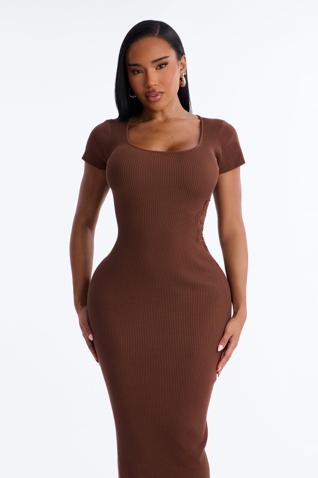 Zariah Ribbed Maxi Dress - Brown Female Product Image