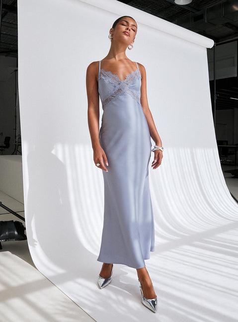 Treasure Bias Cut Maxi Dress Blue Product Image
