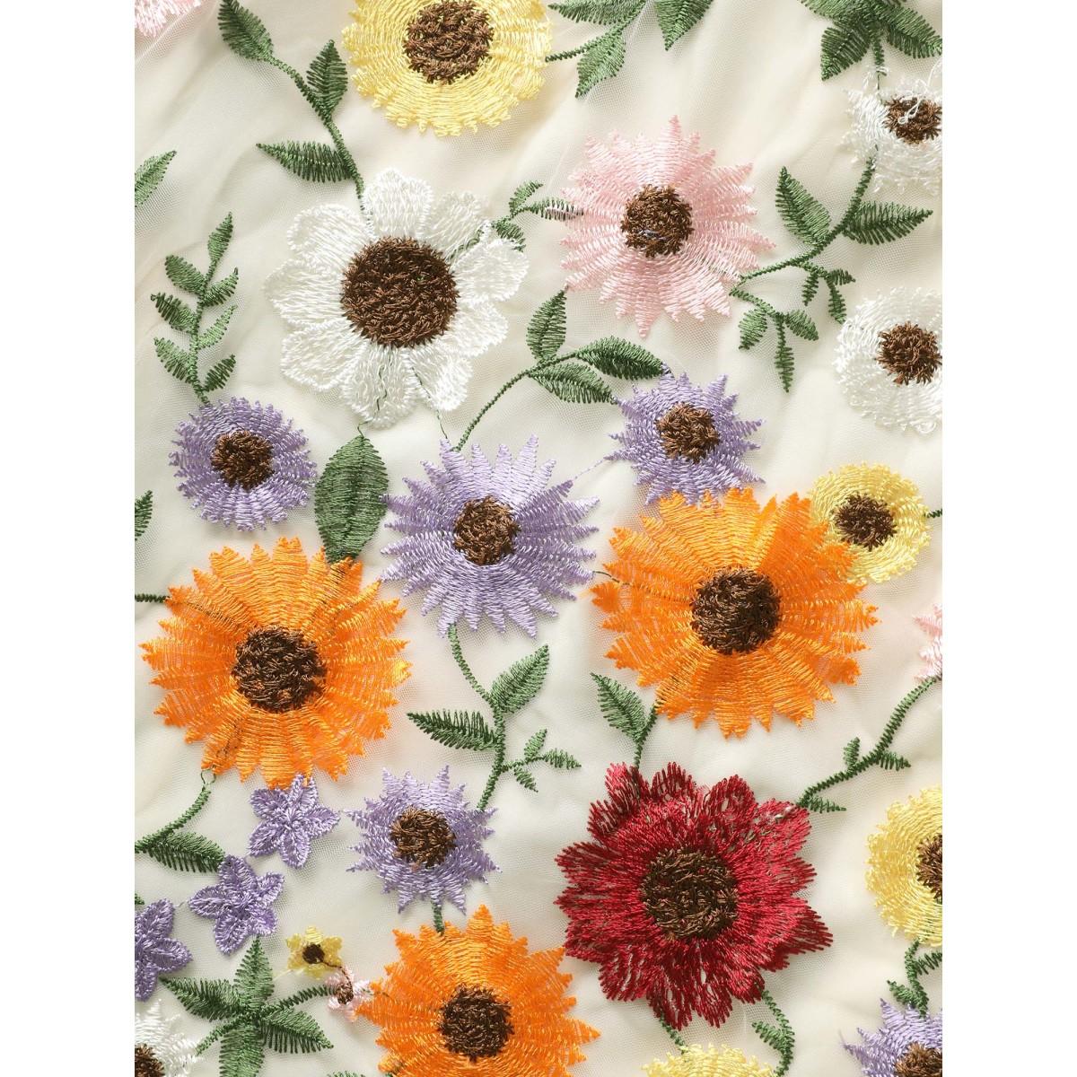 Plus Size V Neck Floral Embroidered Mesh Cami Dress Ivory Women Formal Embroidered V-neck Sleeveless Curvy BloomChic 22-24/3X Product Image