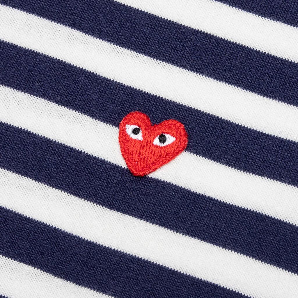 Small Red Heart Striped L/S T-Shirt - Navy/White Male Product Image