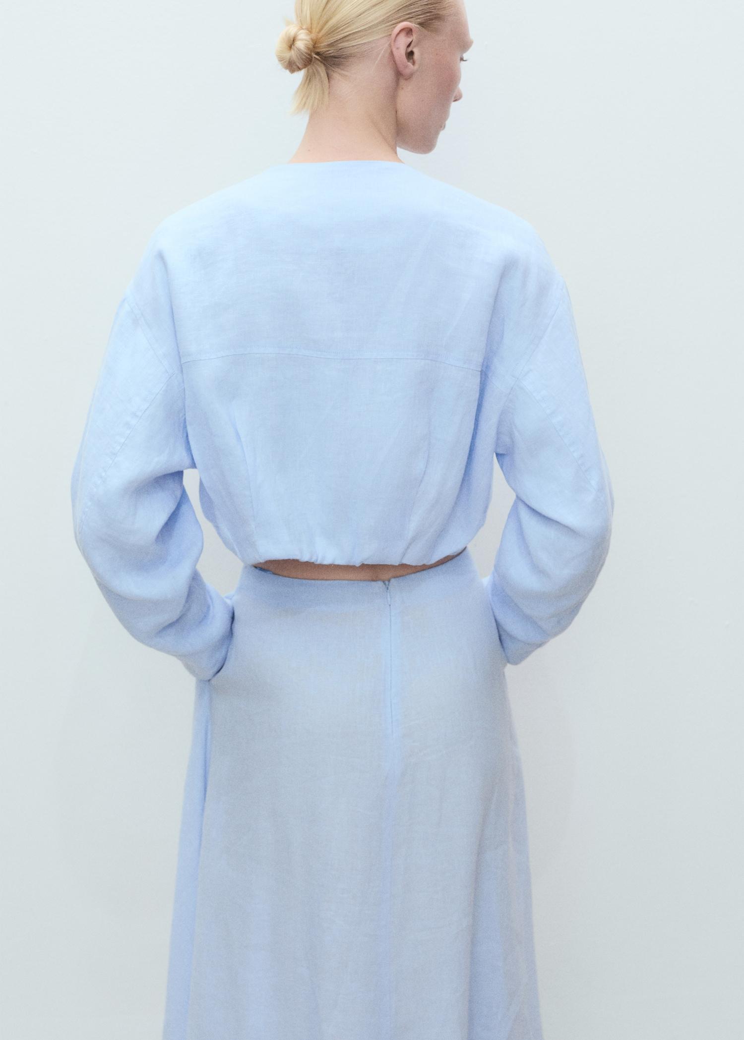 Cropped linen jacket with pockets - Women | MANGO USA Product Image