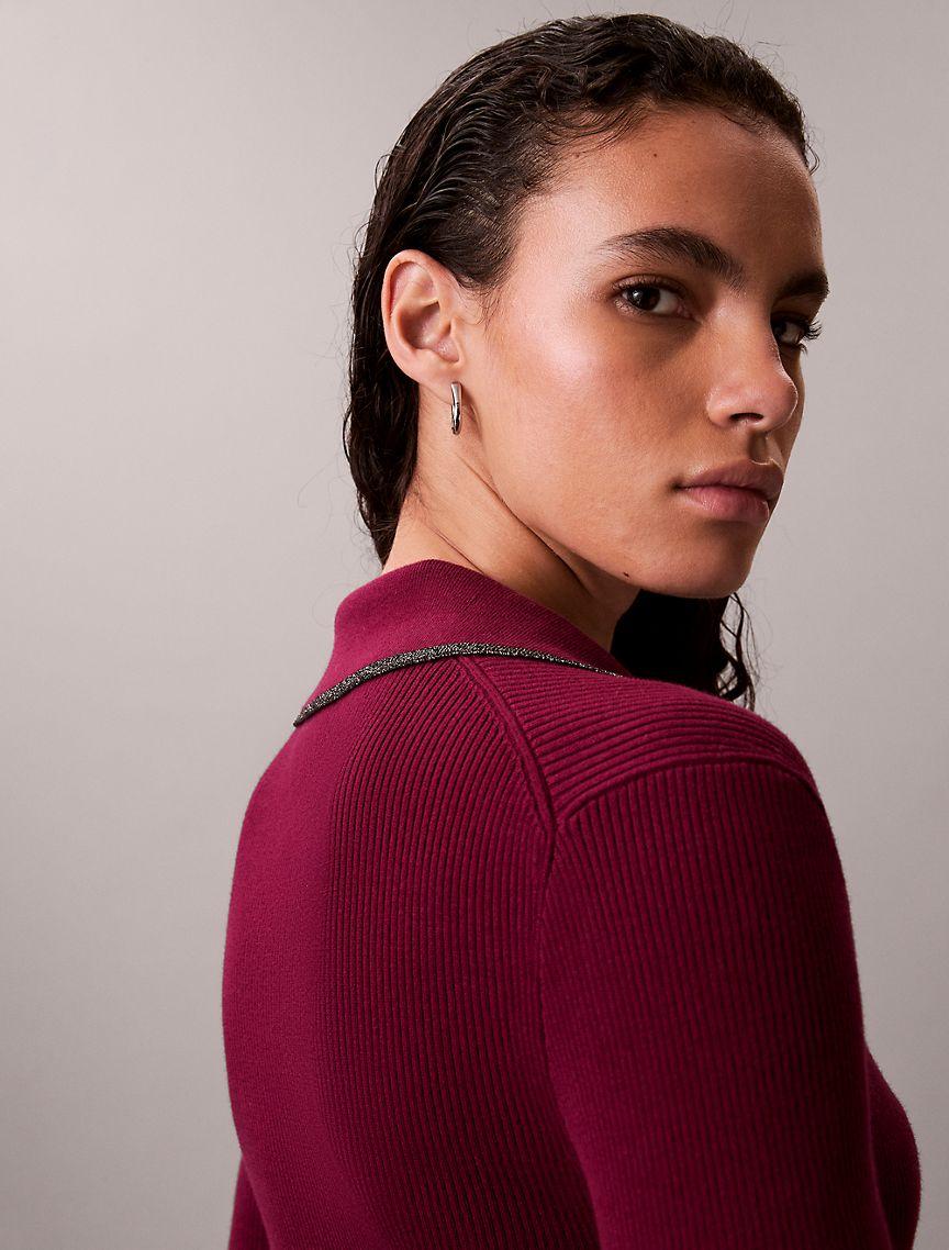 Smooth Cotton Rib Tipped Polo Cardigan Product Image