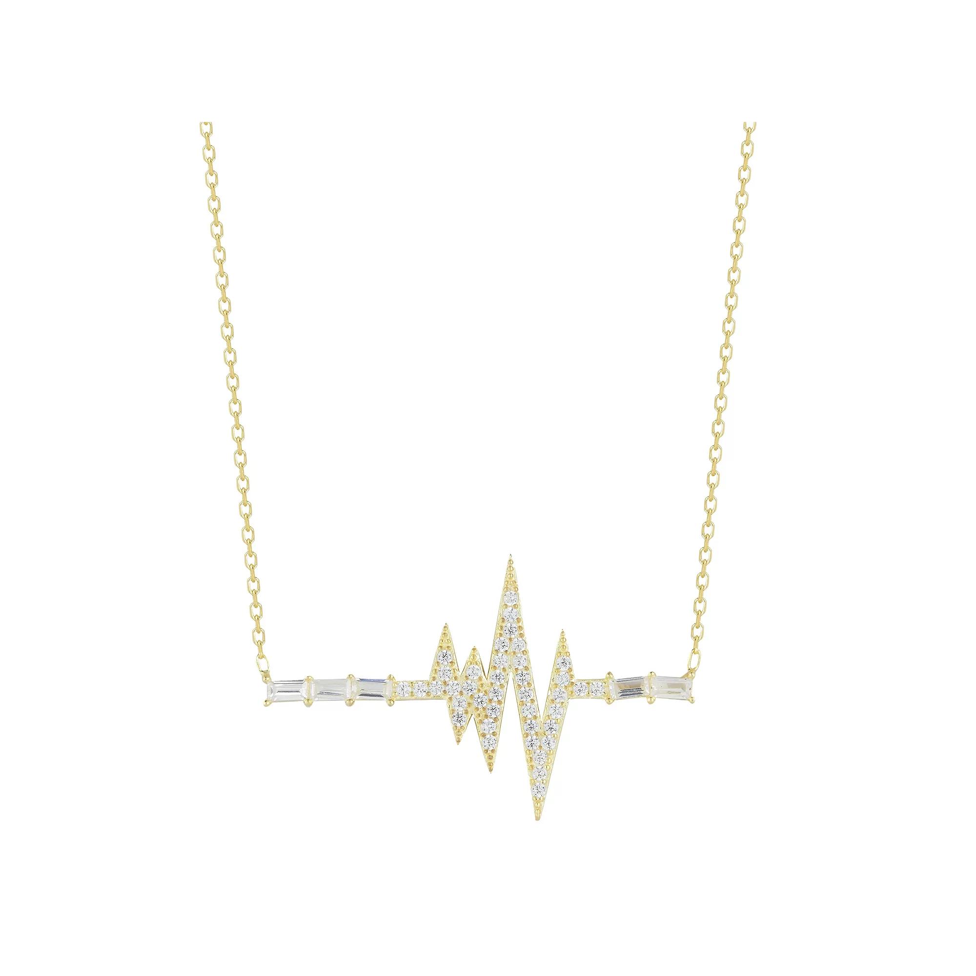 Sunkissed Sterling Sterling Silver Cubic Zirconia Heartbeat Necklace, Women's, Size: 18", Gold Tone Product Image