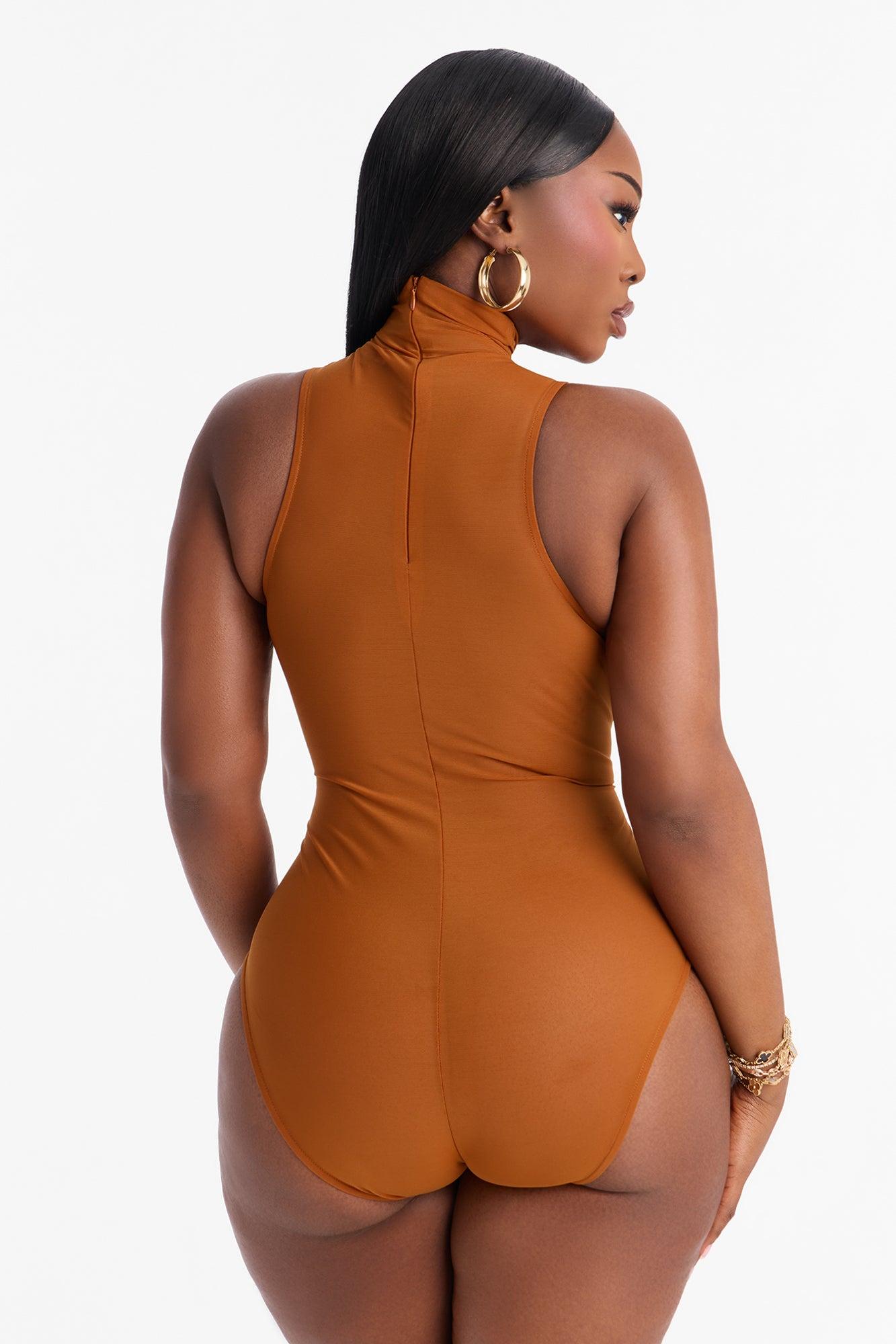 Power Mesh Turtle Neck Sleeveless Bodysuit - Copper Female Product Image