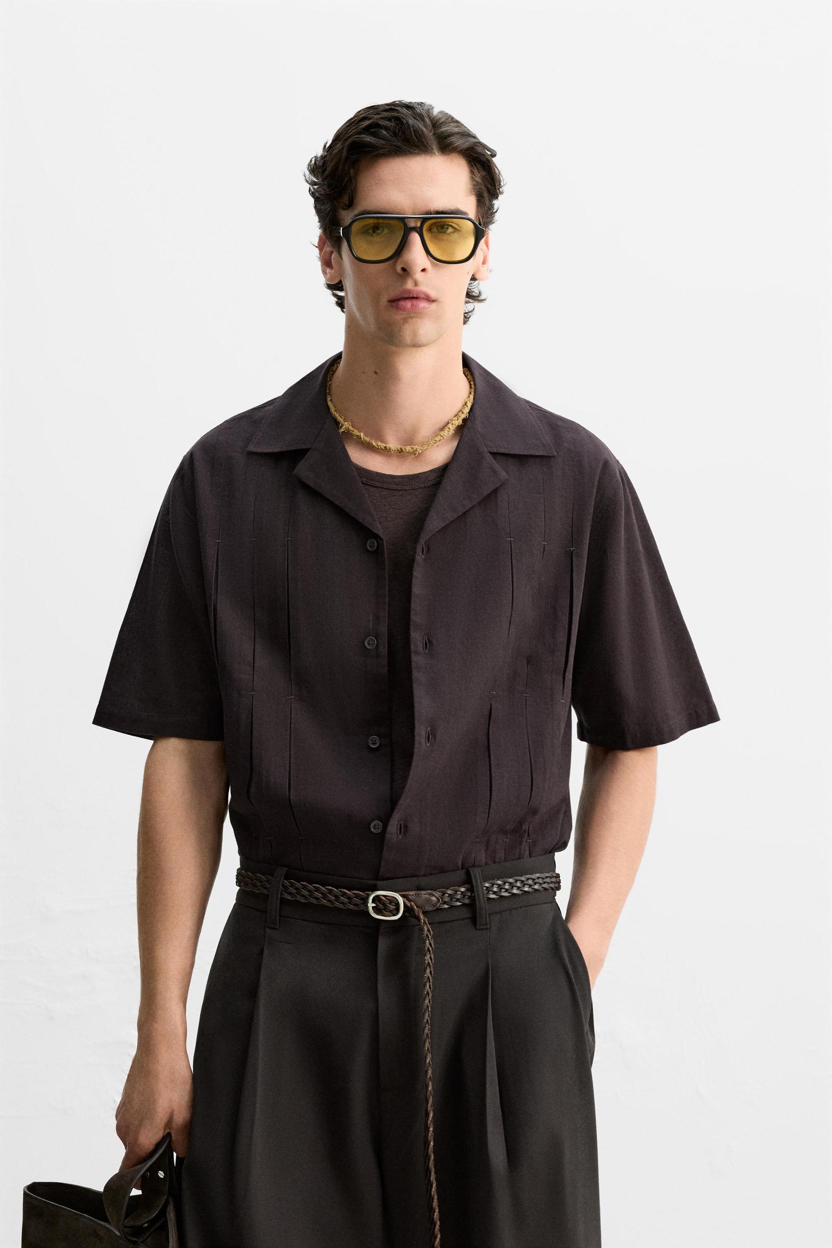 PLEATED COTTON-LINEN SHIRT Product Image