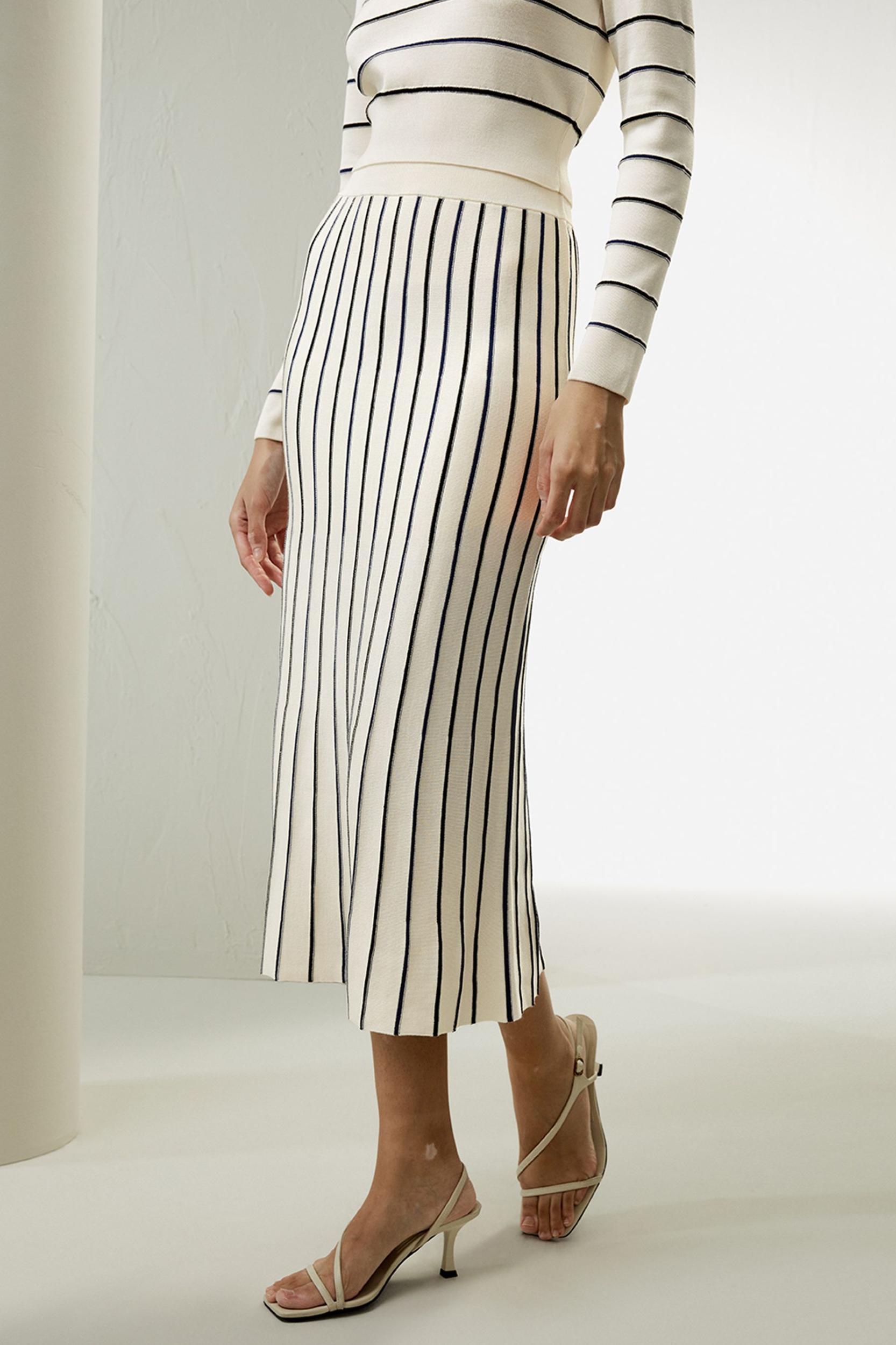 Pinstriped Silk Knitted Skirt Product Image