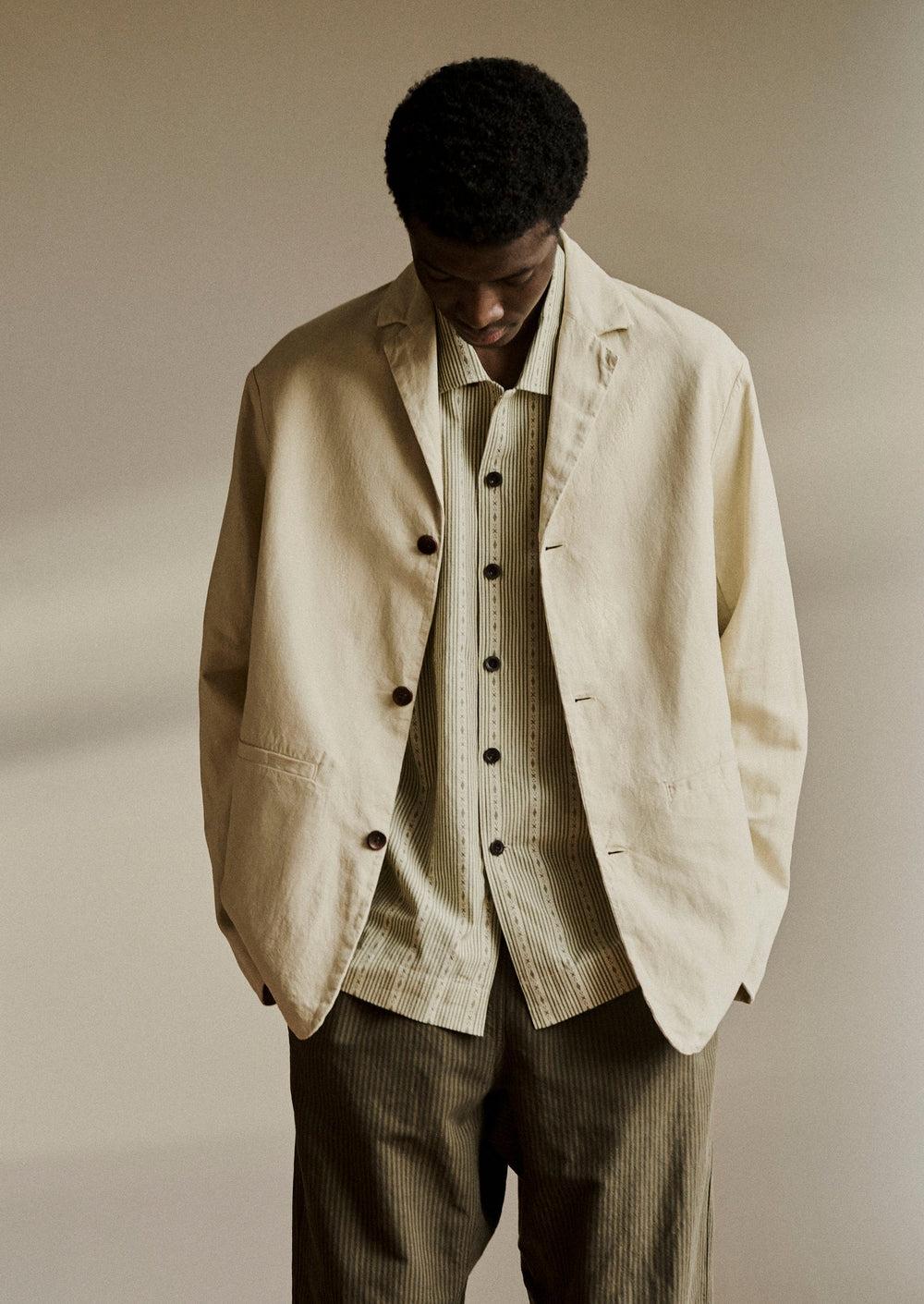 Cotton Linen High Break Blazer | Wood Ash Product Image