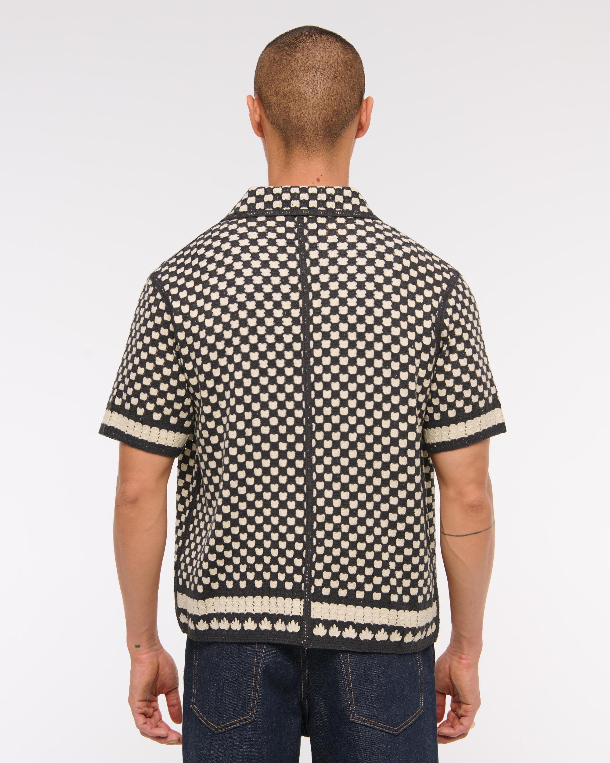 Crochet-Style Border Stripe Button-Through Sweater Polo Product Image