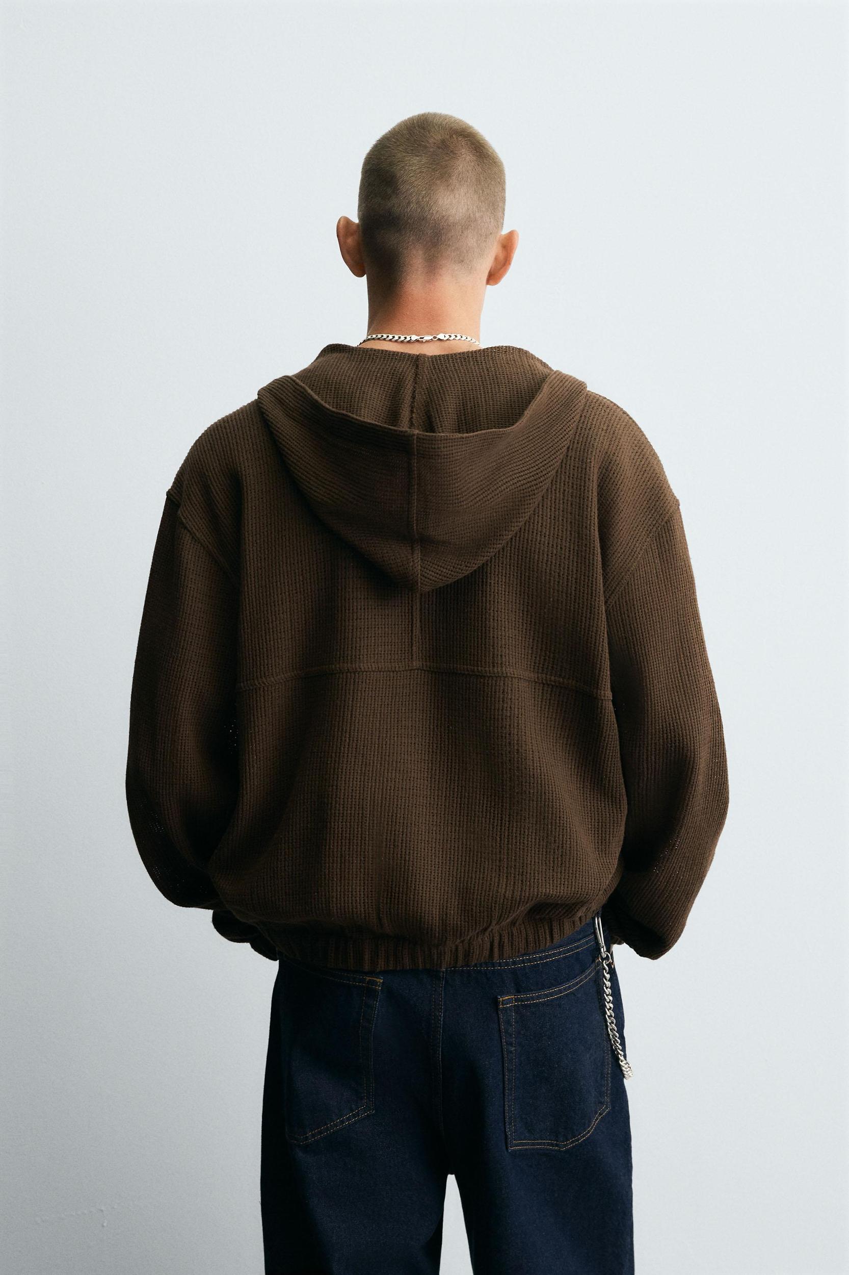 HOODED OPEN-KNIT OVERSHIRT Product Image