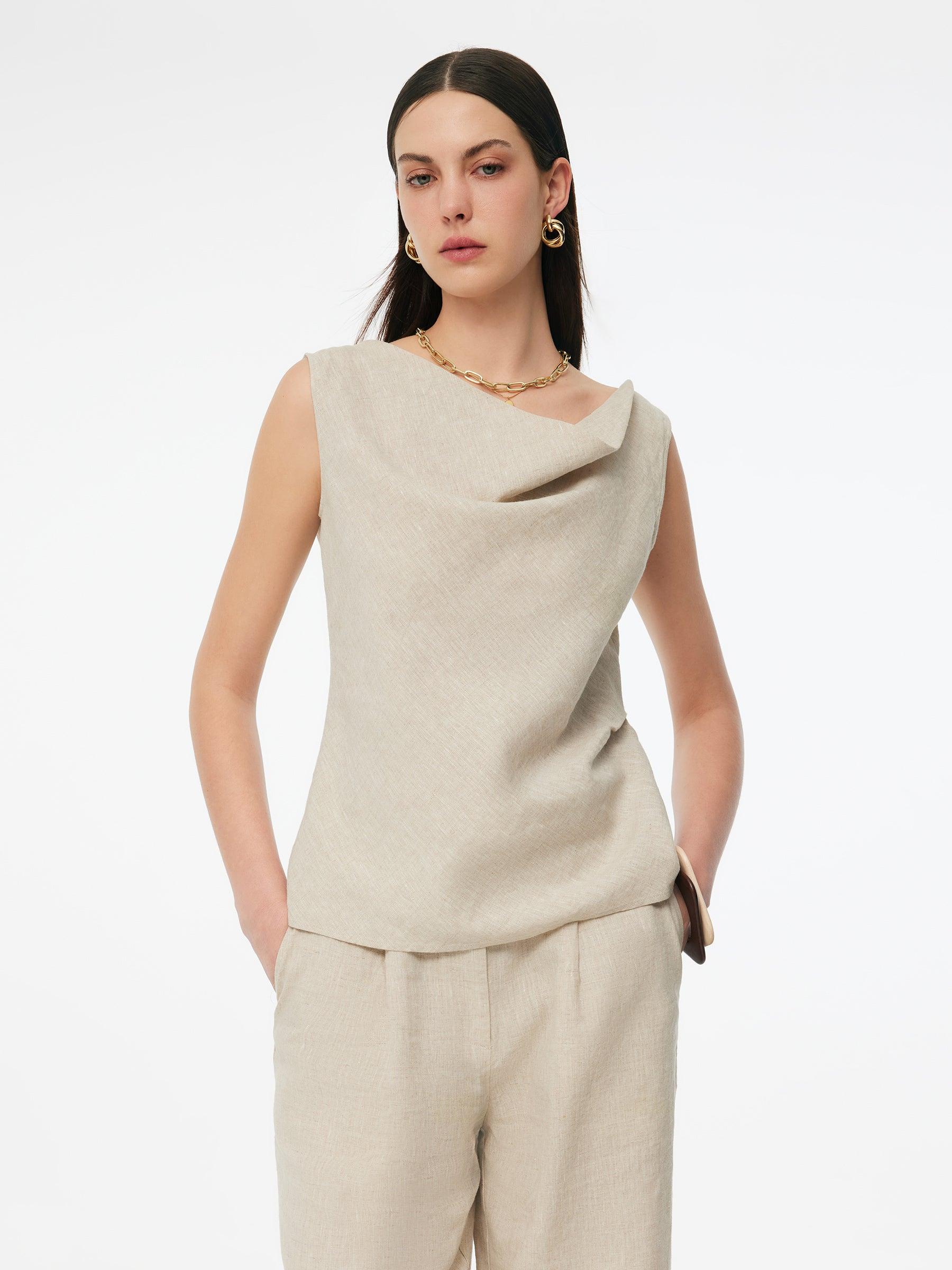 100% Linen Cowl Neck Women Tank Top Product Image