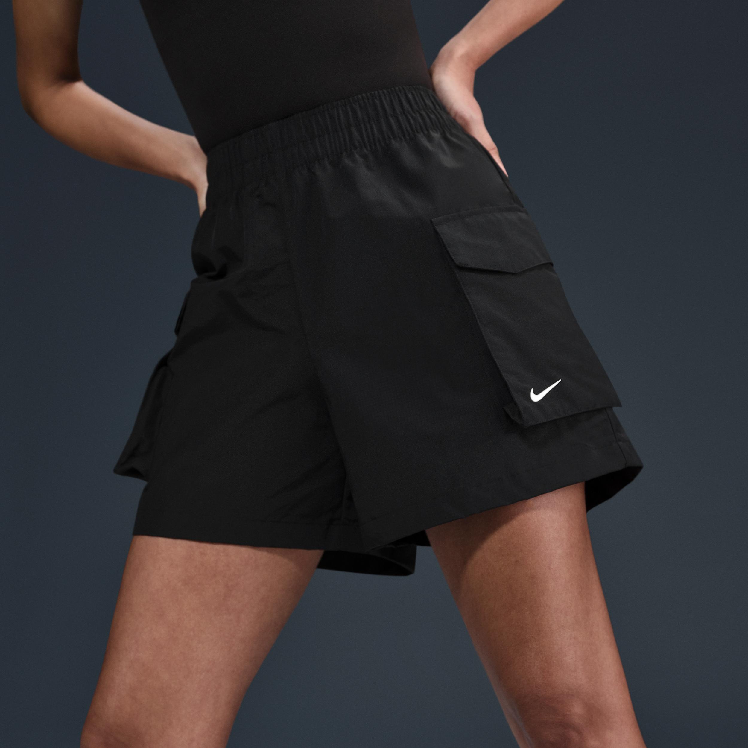 Womens Nike Sportswear Essential Woven High-Waisted 5 Cargo Shorts | HM6982-010 Product Image