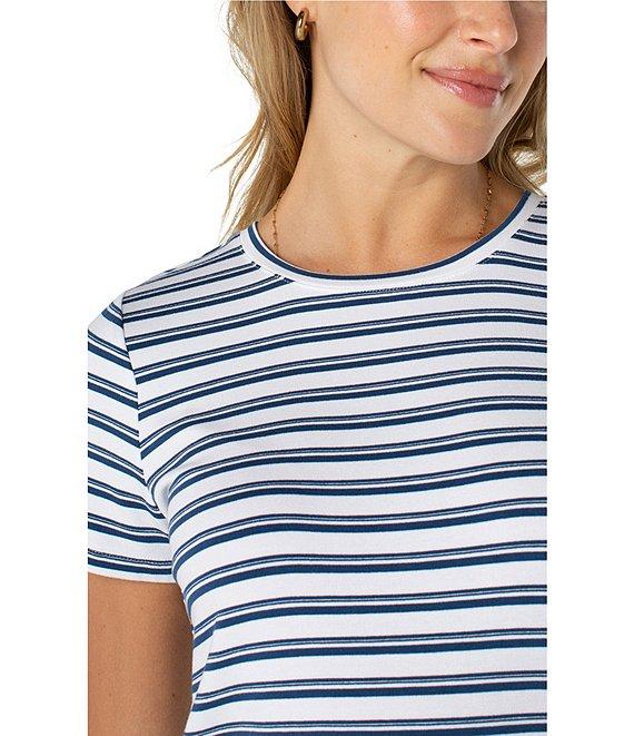 Liverpool Los Angeles Petite Size Variegated Stripe Knit Crew Neck Short Sleeve Slim Fit Tee Product Image