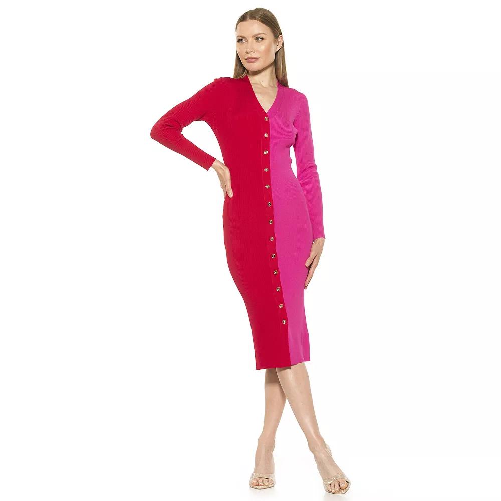 Women's ALEXIA ADMOR Gemini Long Sleeve Button Front Knit Dress, Size: XS, Red Pink Product Image