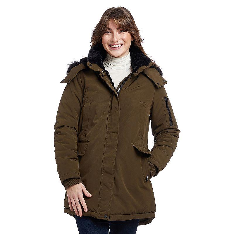 Womens Nine West Hooded Faux Fur Trimmed Storm Weight Parka Product Image
