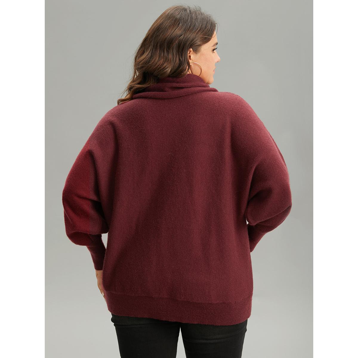 Plus Size Anti-Pilling Christmas Embroidered Turtle Neck Pullover Burgundy Women Casual Loose Long Sleeve Turtleneck Festival-Christmas Pullovers BloomChic 18-20/2X Product Image