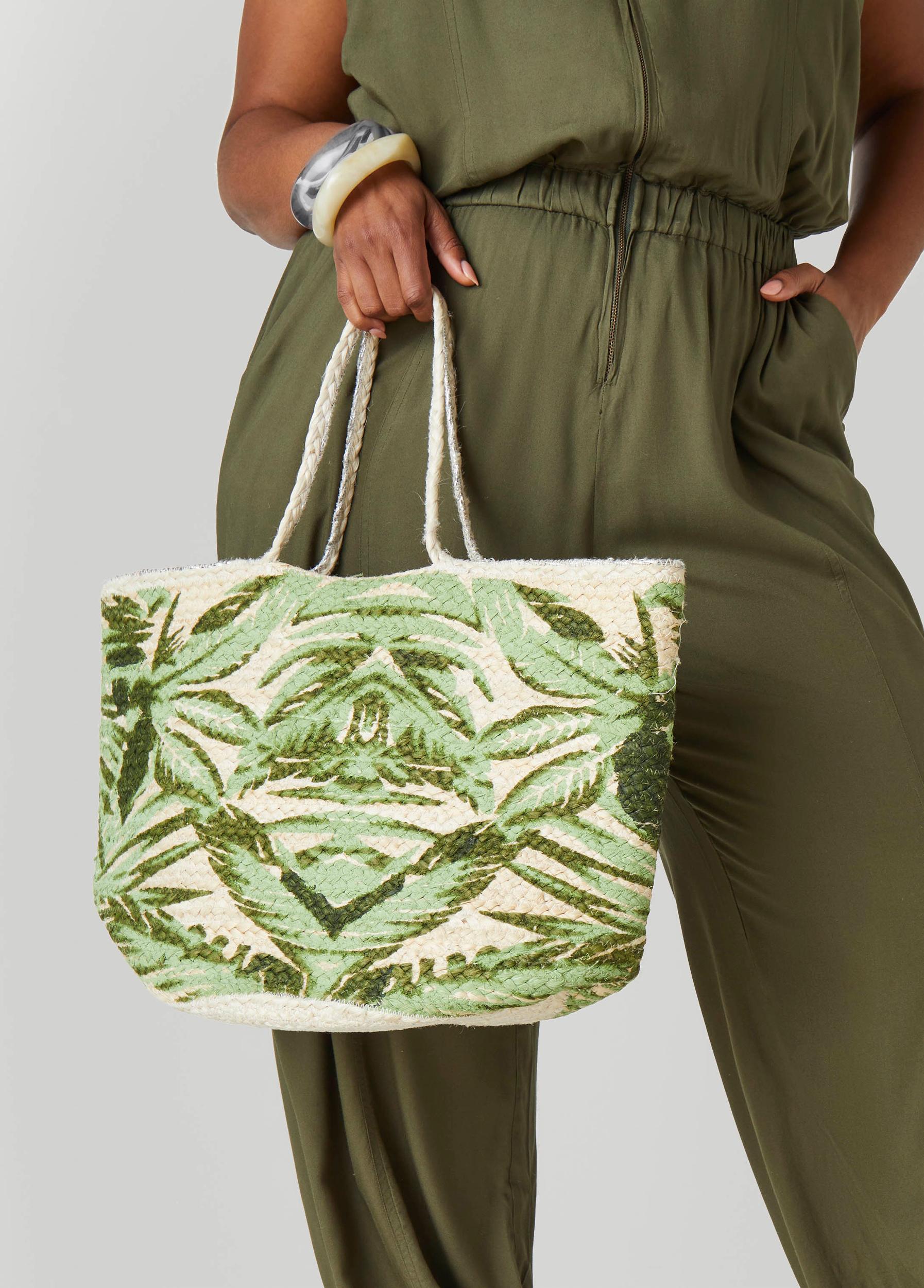 Leaf Print Straw Tote Product Image