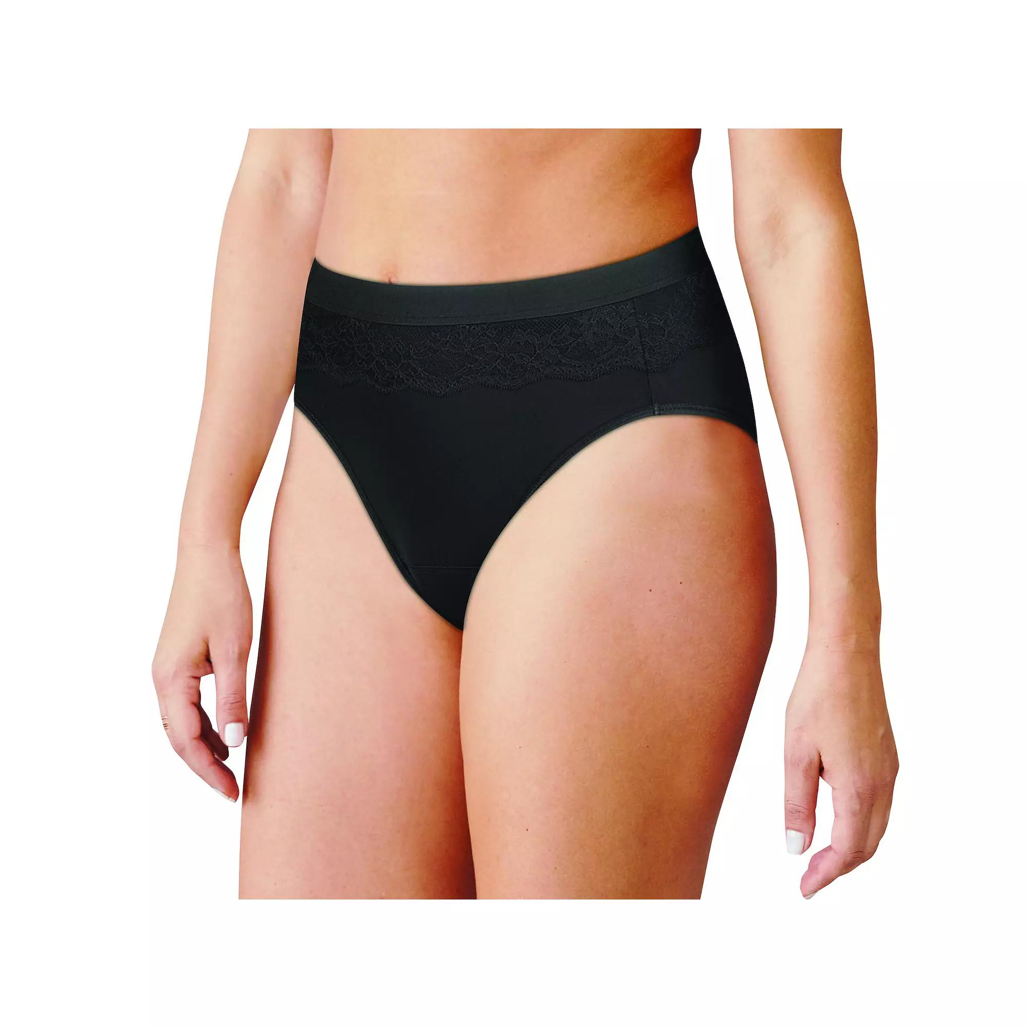Women's Bali® Beautifully Confident Hi-Cut Panty with Leak Protection Liner DFLLH1, Size: 7, Black Product Image