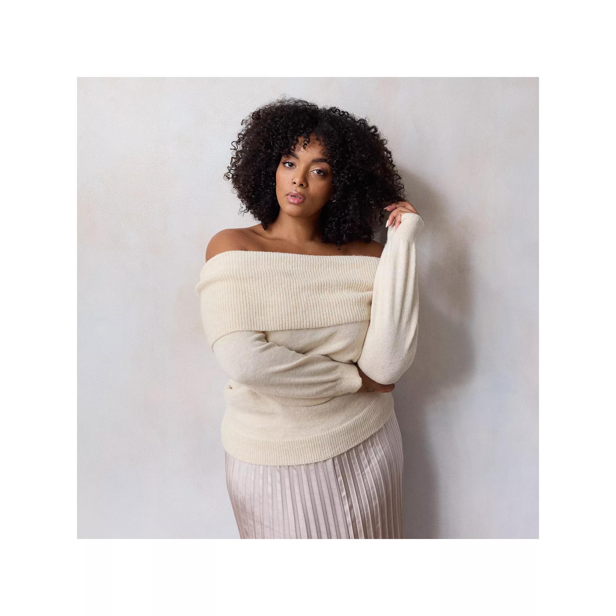 Plus Size LC Lauren Conrad Off-The-Shoulder Sweater, Women's, Size: 3XL, Ivory Product Image