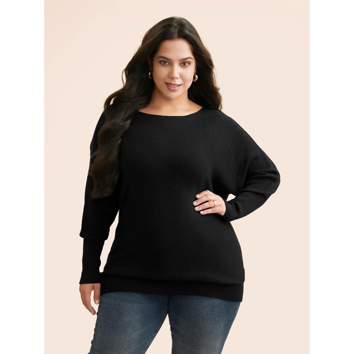 Plus Size Supersoft Dolman Sleeve Pullover Indigo Women Casual Loose Long Sleeve Boat Neck Everyday Pullovers BloomChic 10/M Product Image