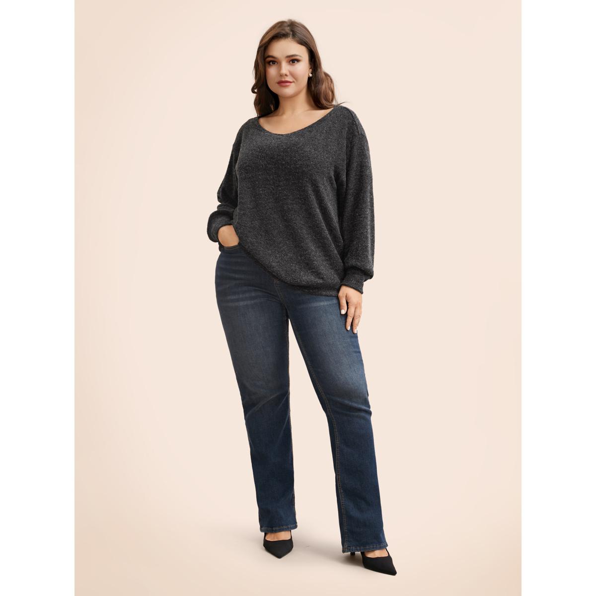 Plus Size Textured Off Shoulder Drop Shoulder Sleeve Sweatshirt Women DimGray Casual Non One-shoulder neck Everyday Sweatshirts BloomChic 26/4X Product Image