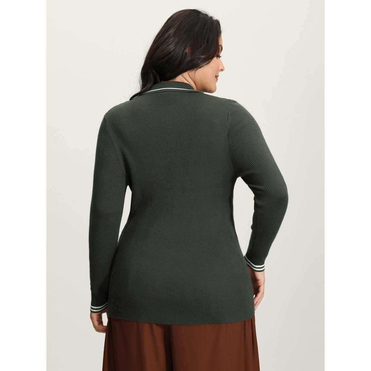 Plus Size Supersoft Polo Collar Textured Fitted Pullover ArmyGreen Women Office Skinny Long Sleeve Polo Office Pullovers BloomChic 14-16/1X Product Image