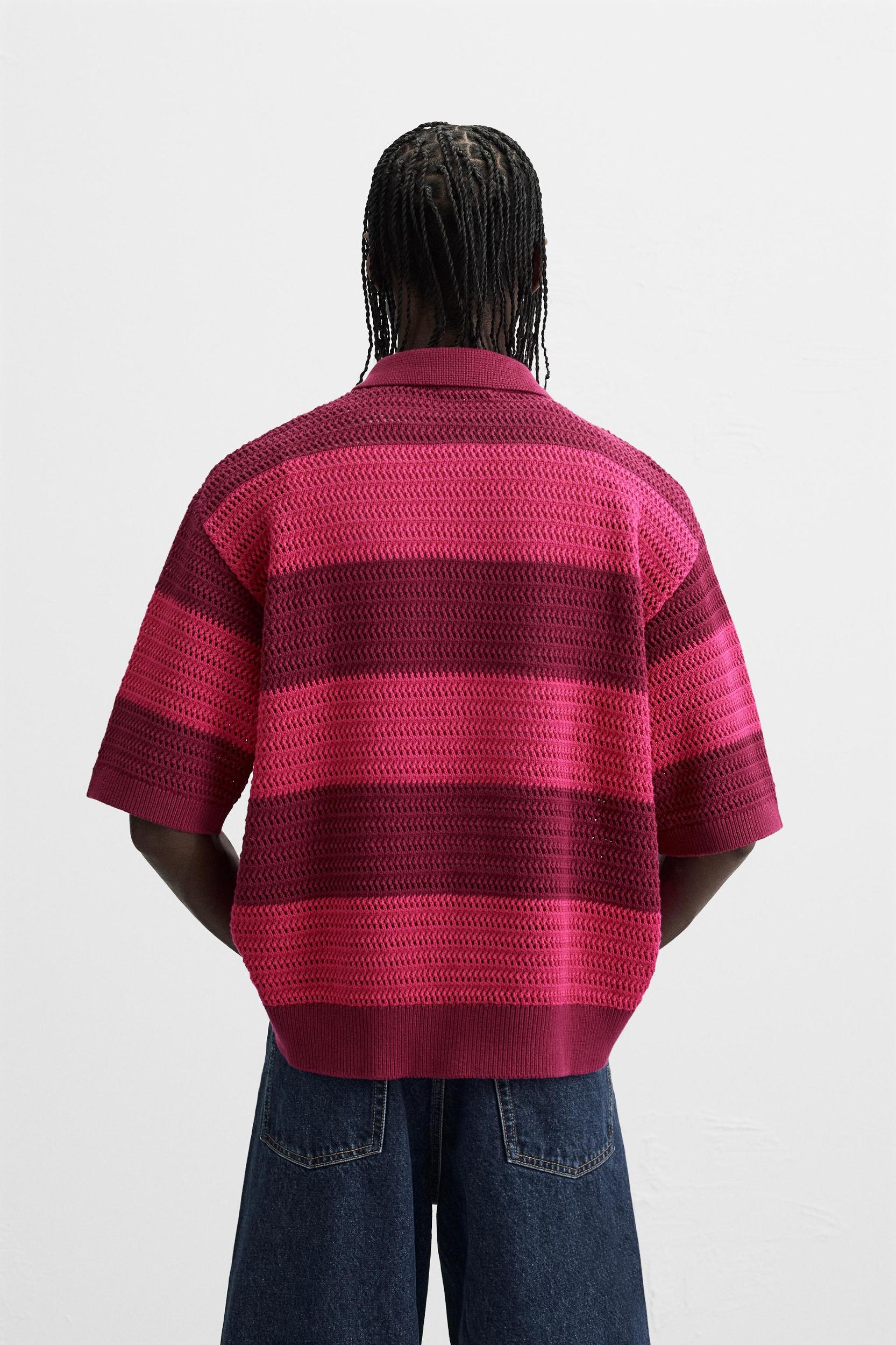 STRIPED OPEN KNIT SHIRT Product Image