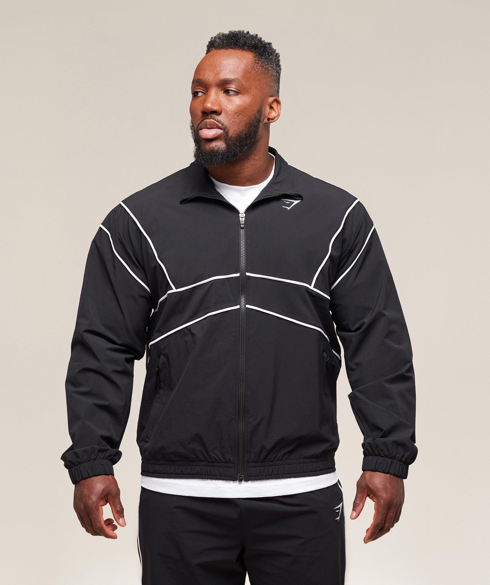 Gymshark Retro Crinkle Track Jacket - Black Male Product Image