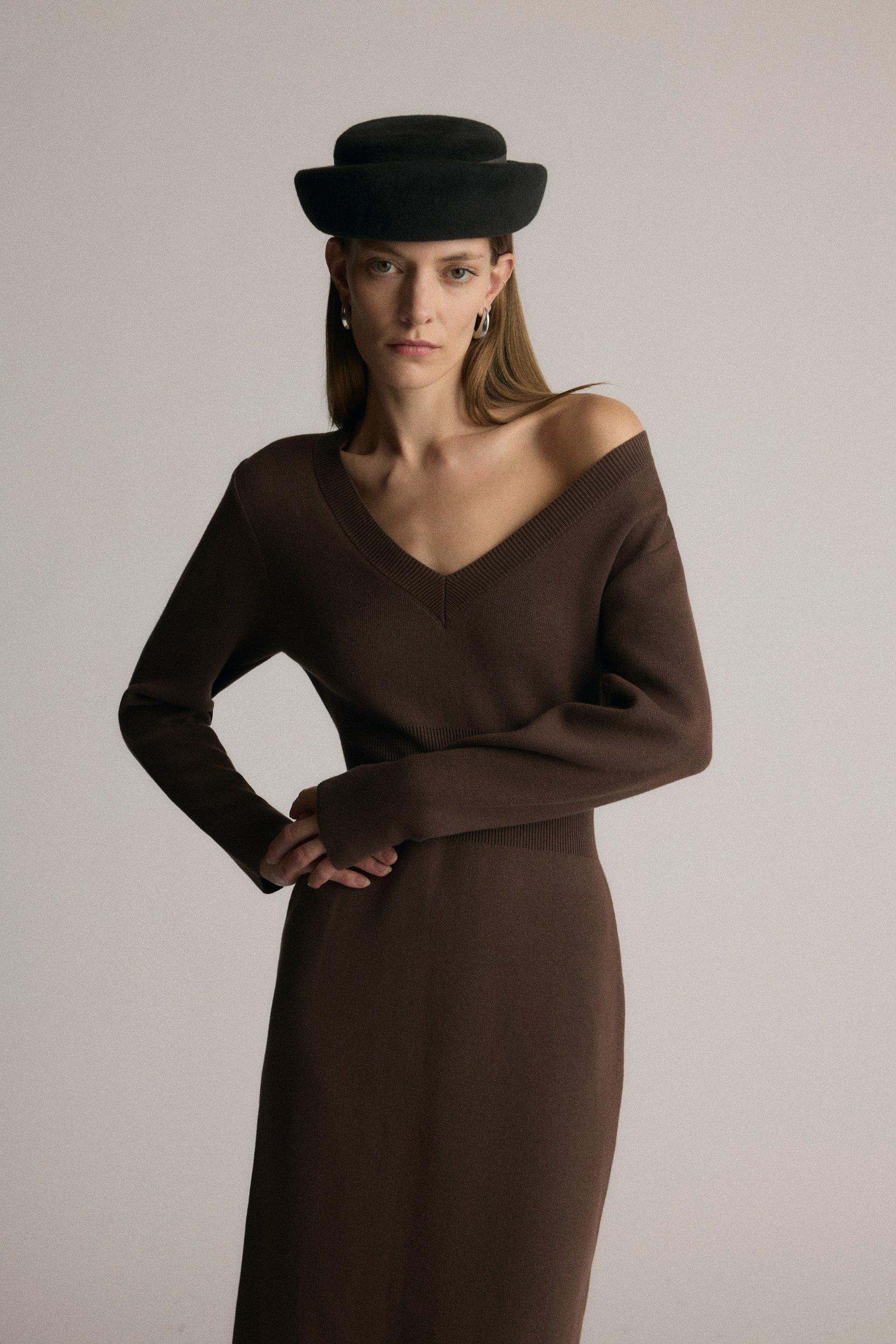 Bora Off-Shoulder V-Neck Sweater Dress Product Image