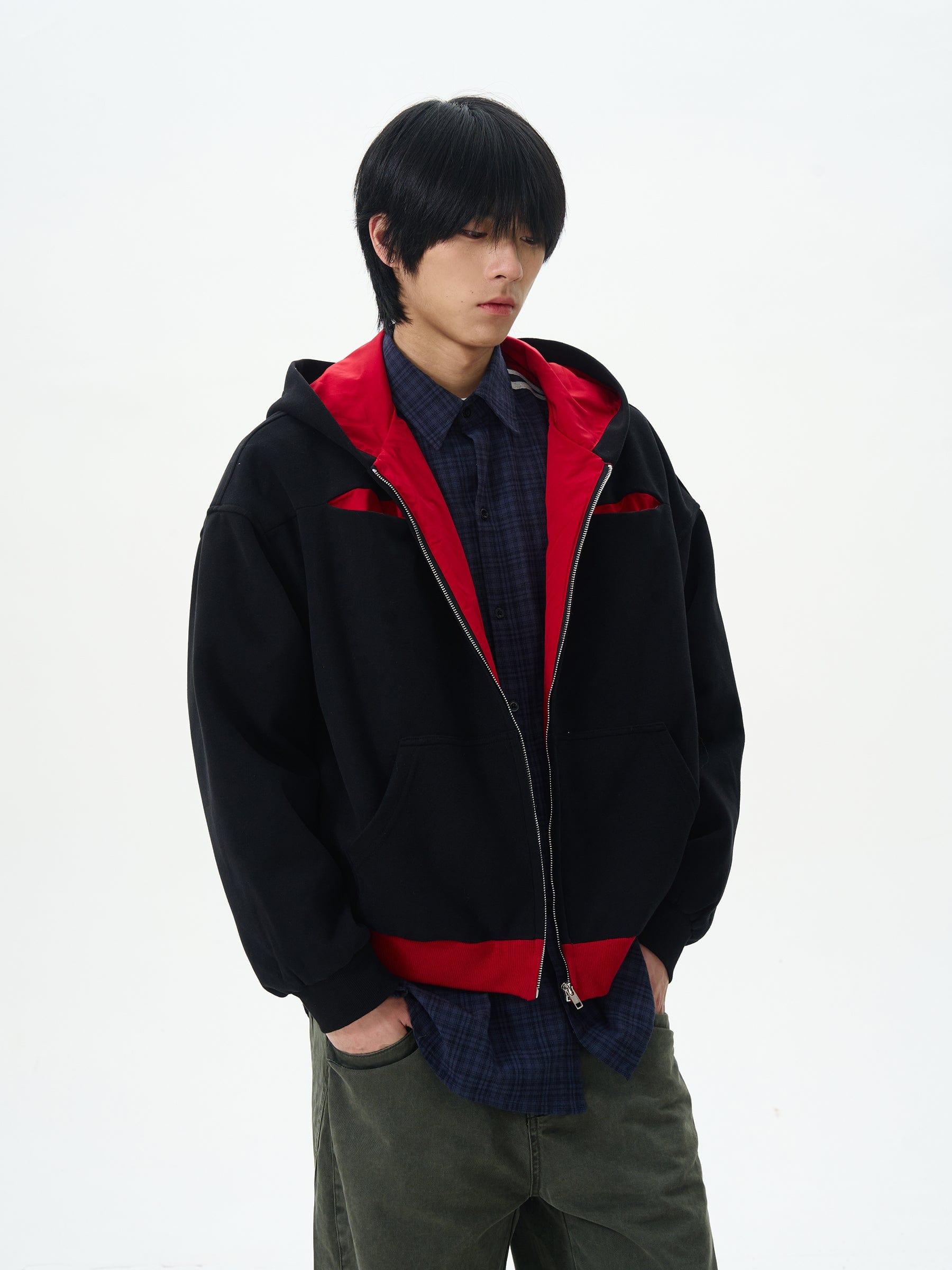 RT No. 12576 BLACK TWO-TONE ZIP-UP HOODIE Product Image