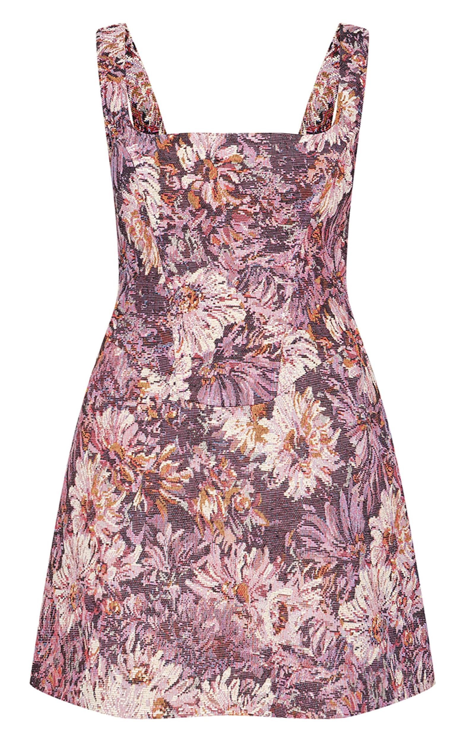 Purple Floral Jacquard Print Corset Mini Shift Dress Product Image