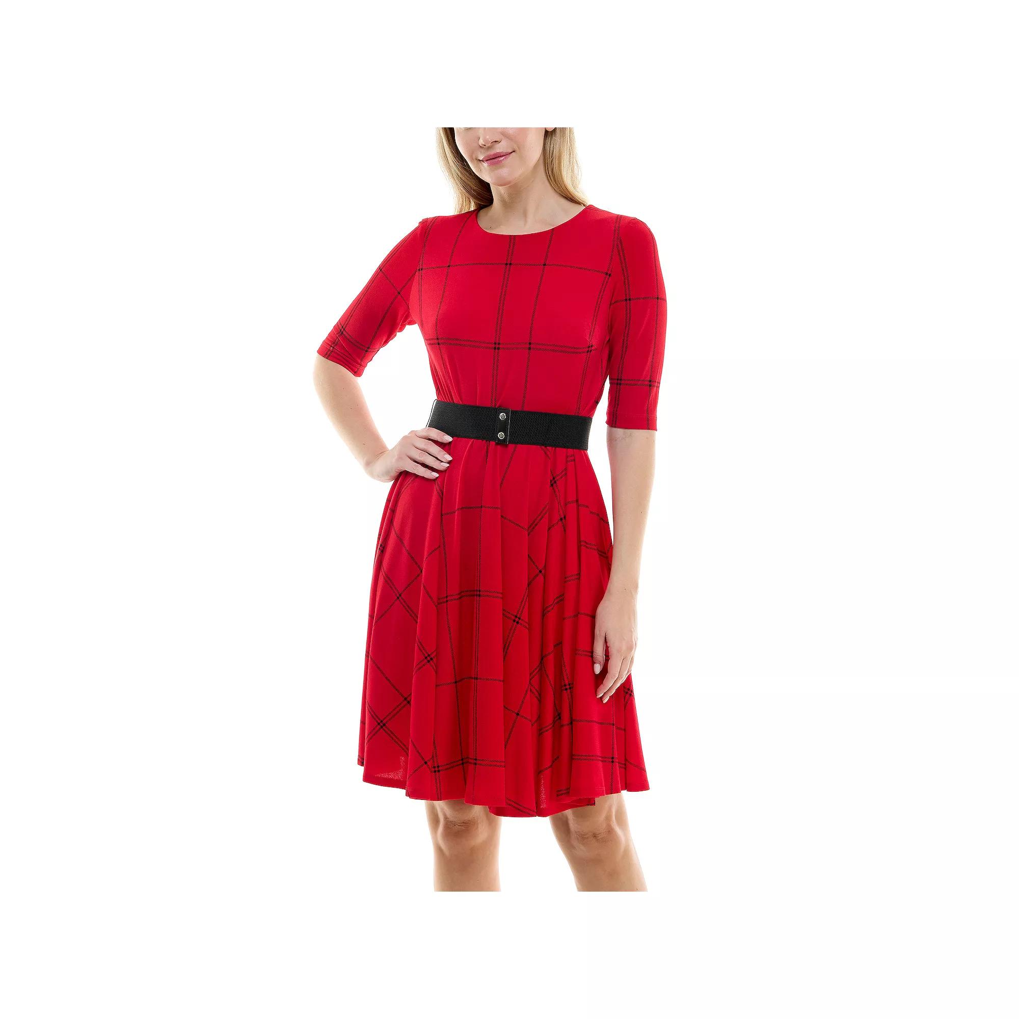 Women's Maison Tara Plaid Knit Fit & Flair Dress,  Product Image
