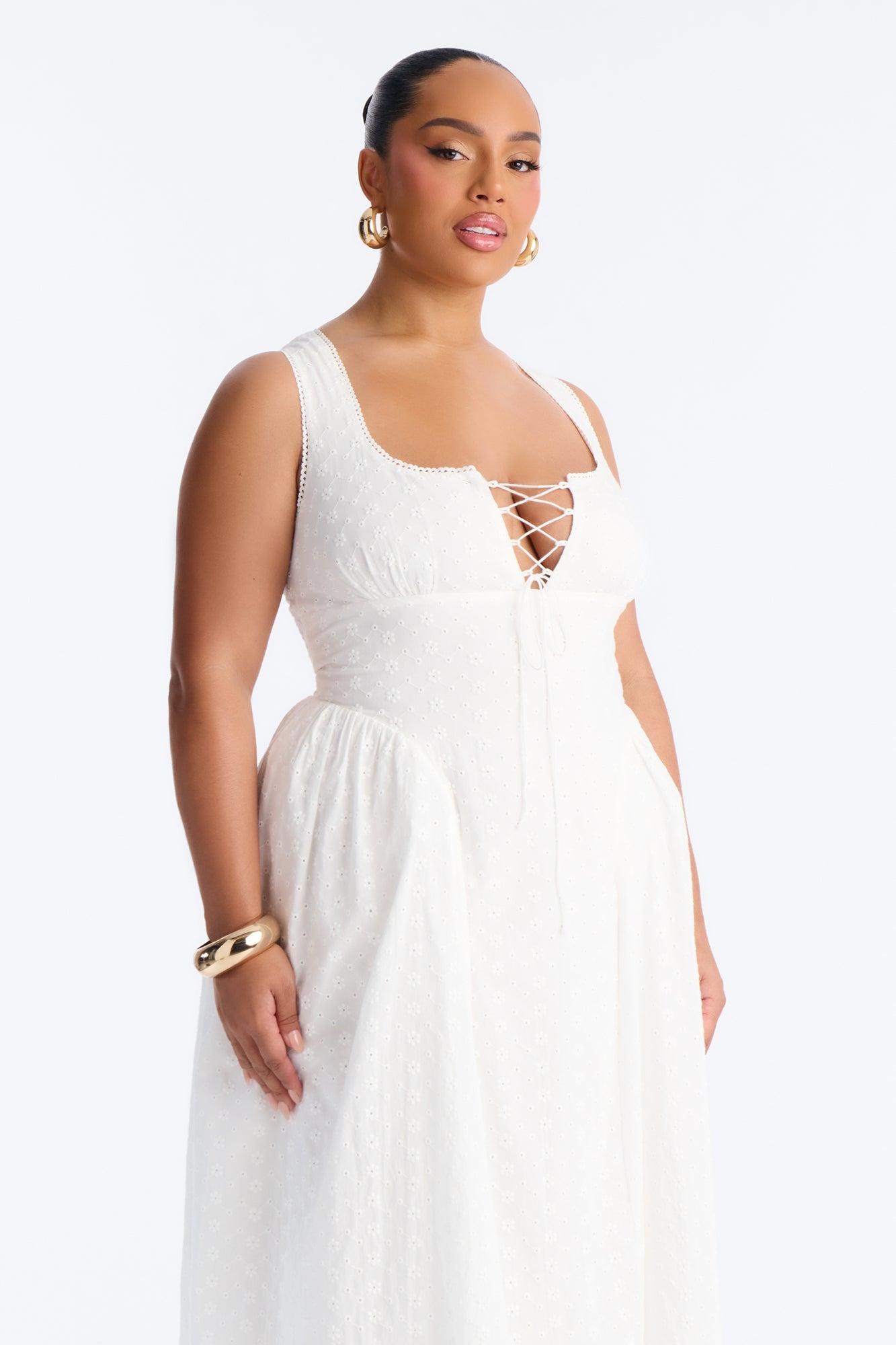 Sweet Pea Eyelet Midi Dress - White Female Product Image