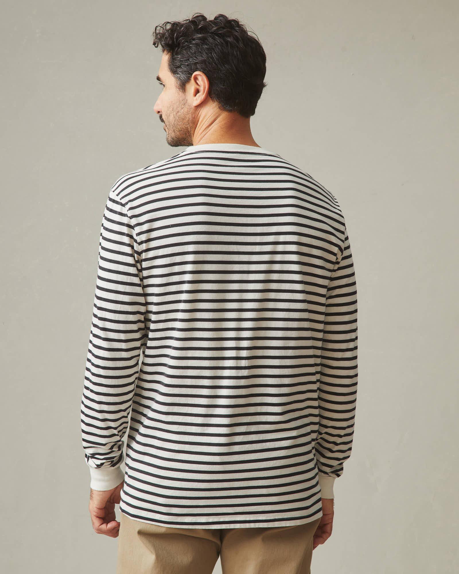 Men's Standard Crew Long Sleeve Tee - Navy Stripe Male Product Image