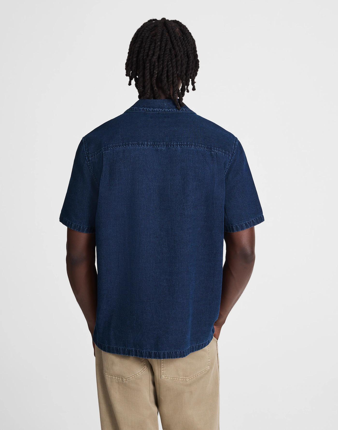 Indigo-Dyed Camp-Collar Short-Sleeve Shirt Product Image
