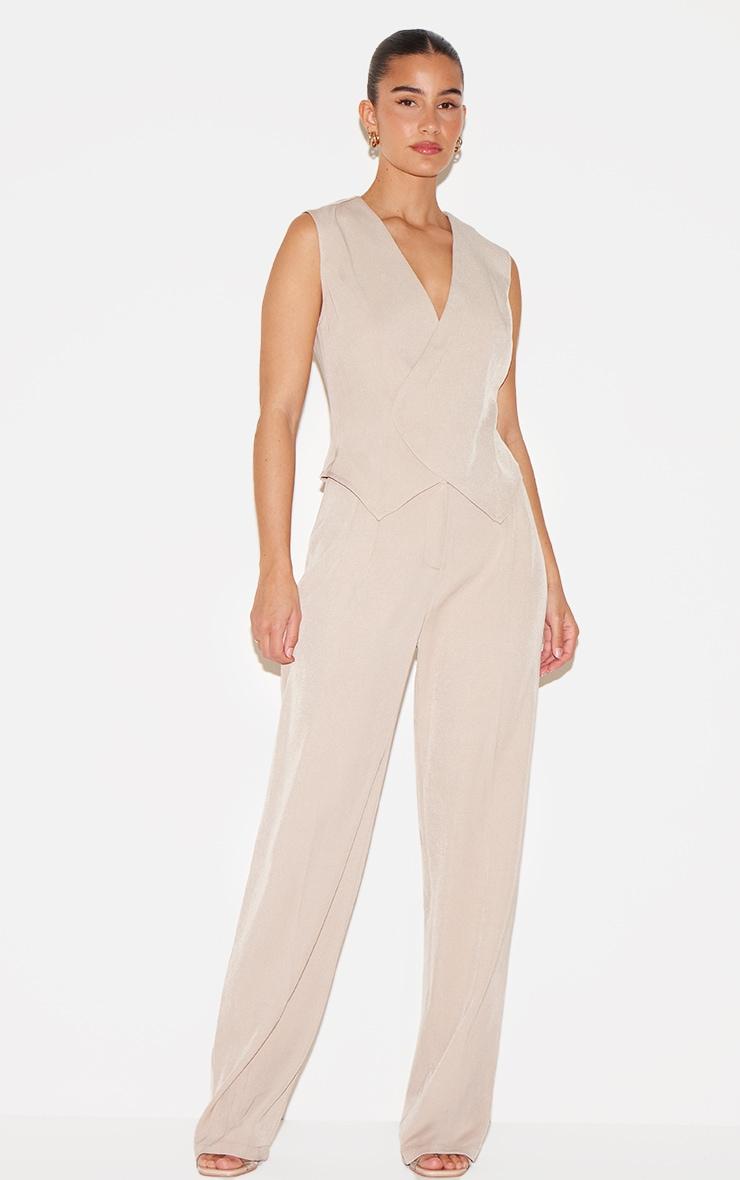 Stone Woven Asymmetric Detail Vest Straight Leg Jumpsuit Product Image