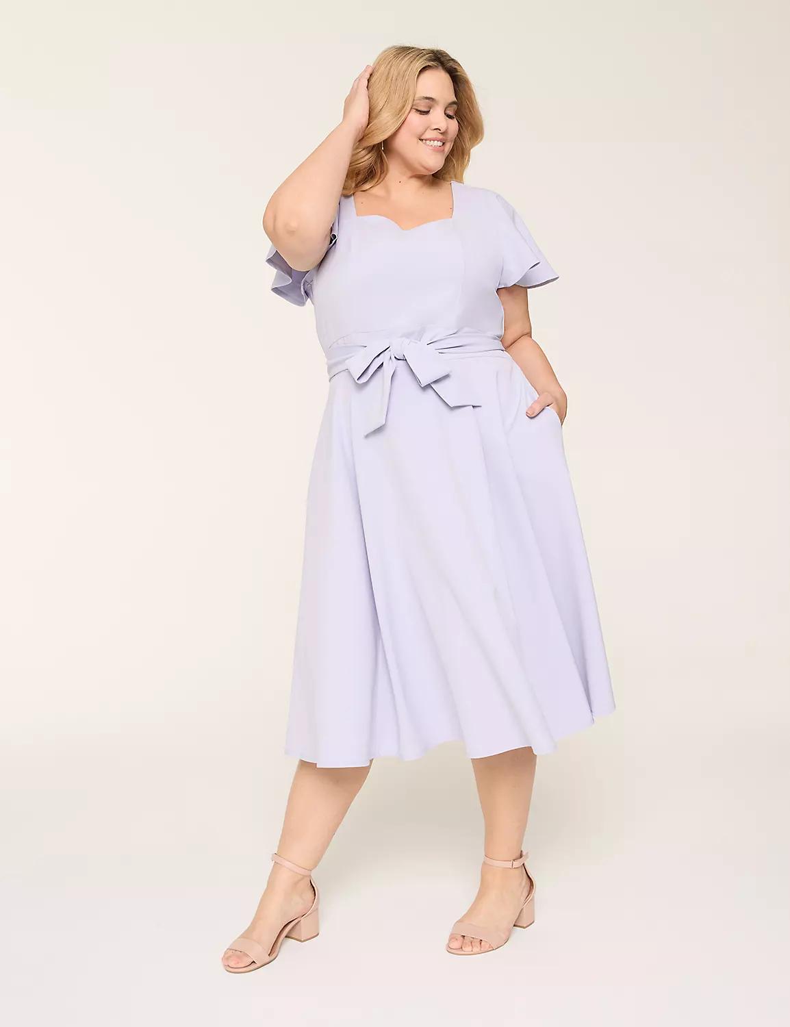 Lena Square-Neck Level-Hem Midi Dress Product Image
