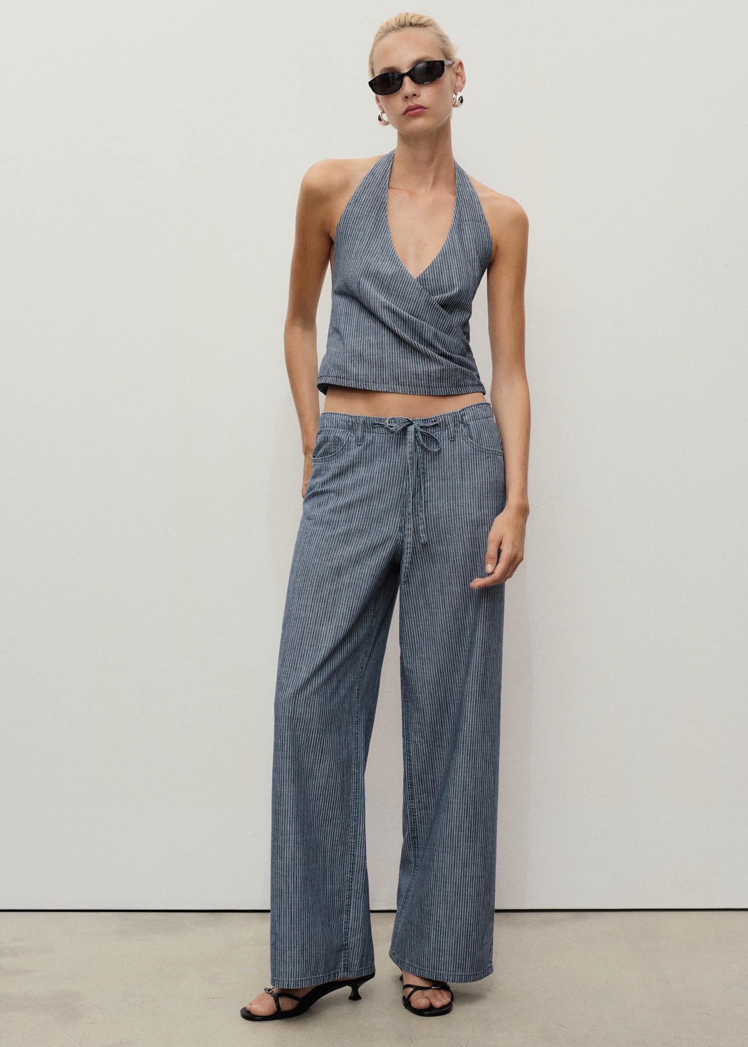 Striped crossover denim top - Women | MANGO USA Product Image