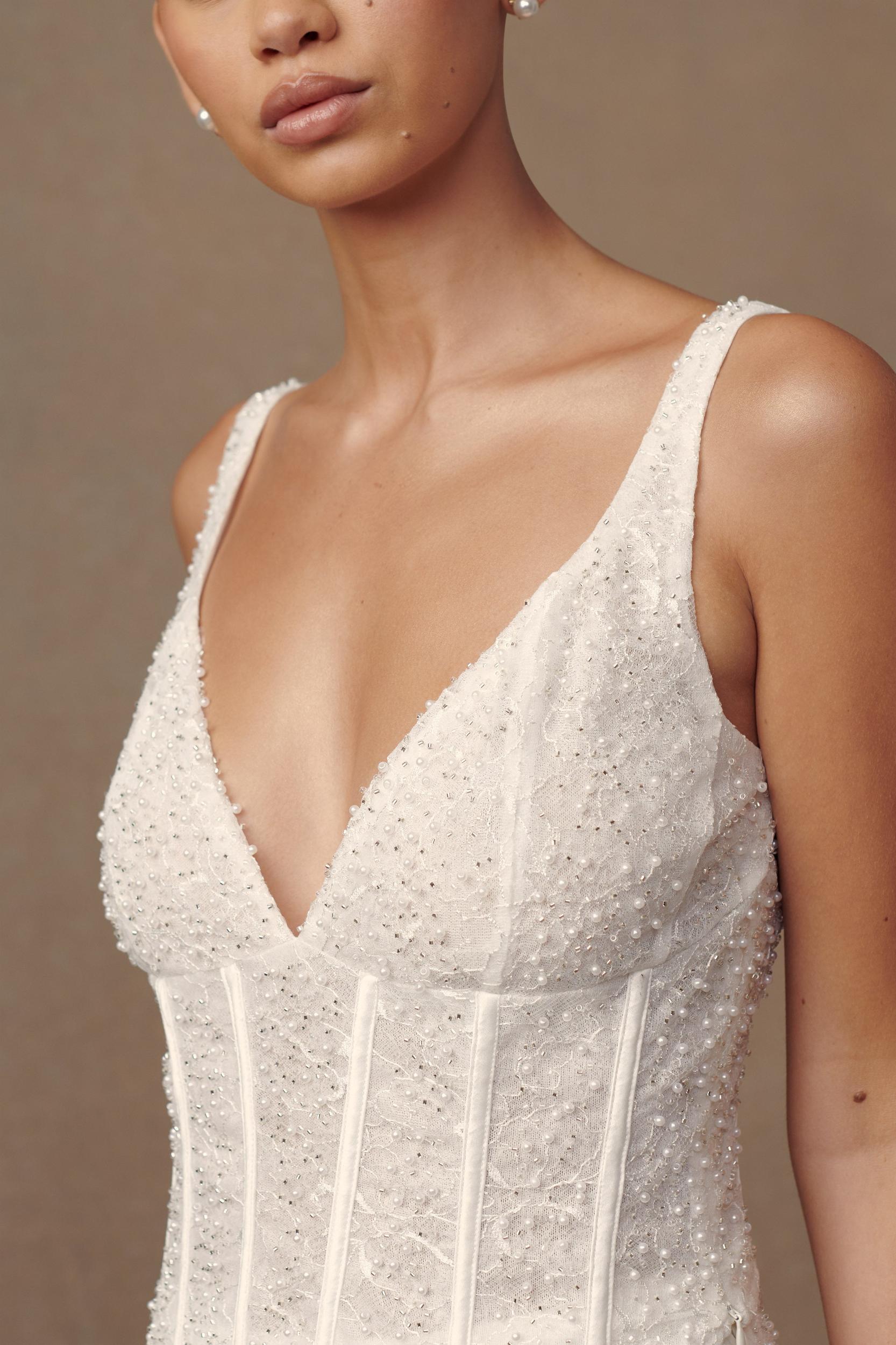 Elsie Pearl Beaded Bustier Top - White Product Image